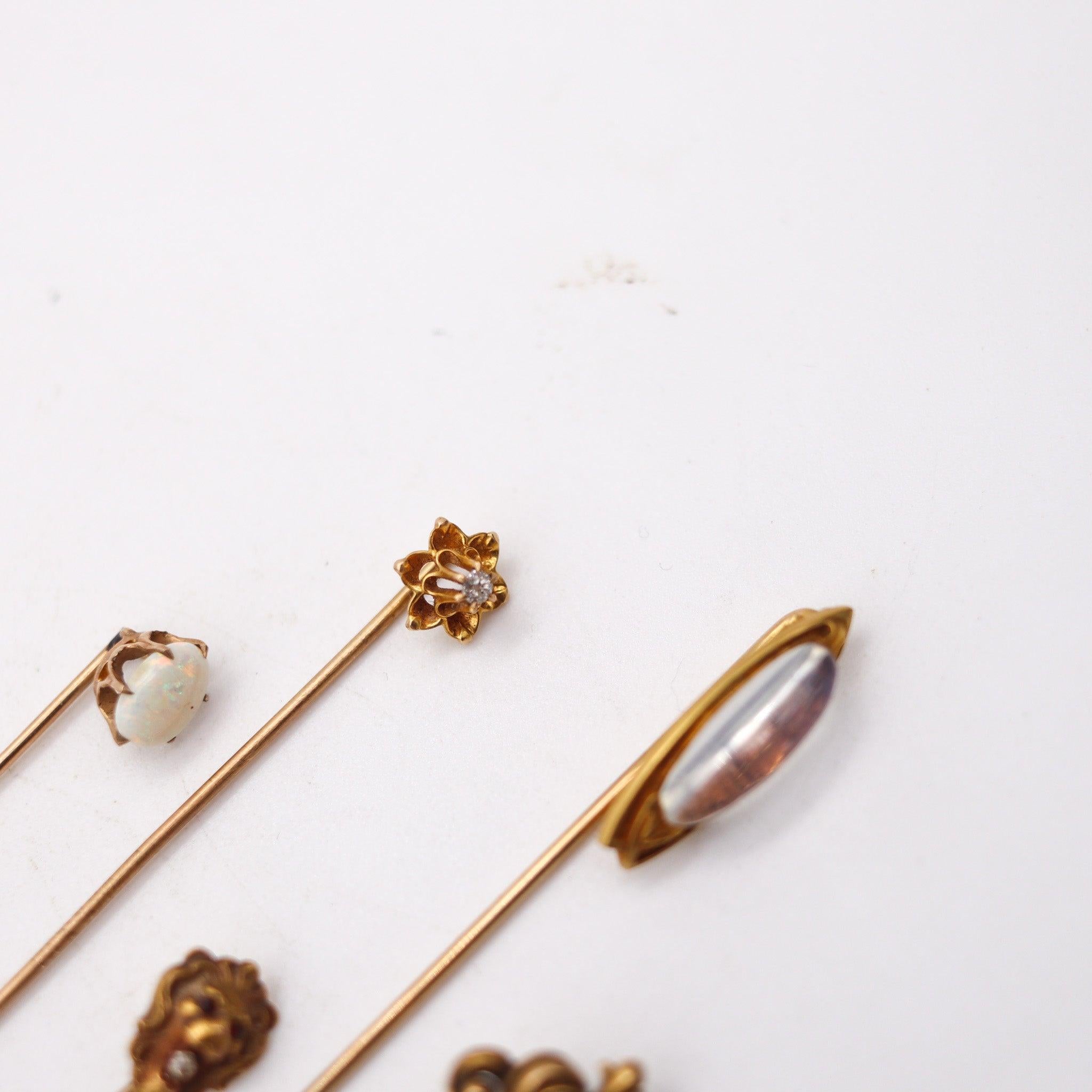 SPILLE 1880-1915 Antico Gruppo Misto Di 5 In Oro 14Kt-18Kt Con Pietre Gemme In condizioni ottime in vendita a Miami, FL