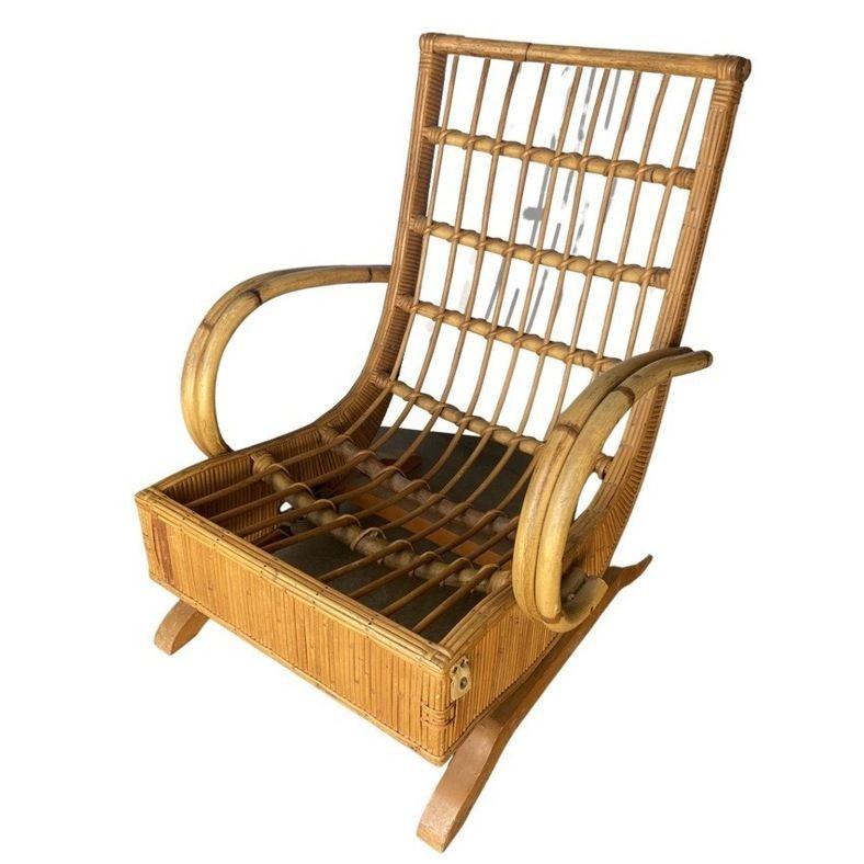 American Stick Reed Rattan Double Strand Spring Rocking Chair For Sale