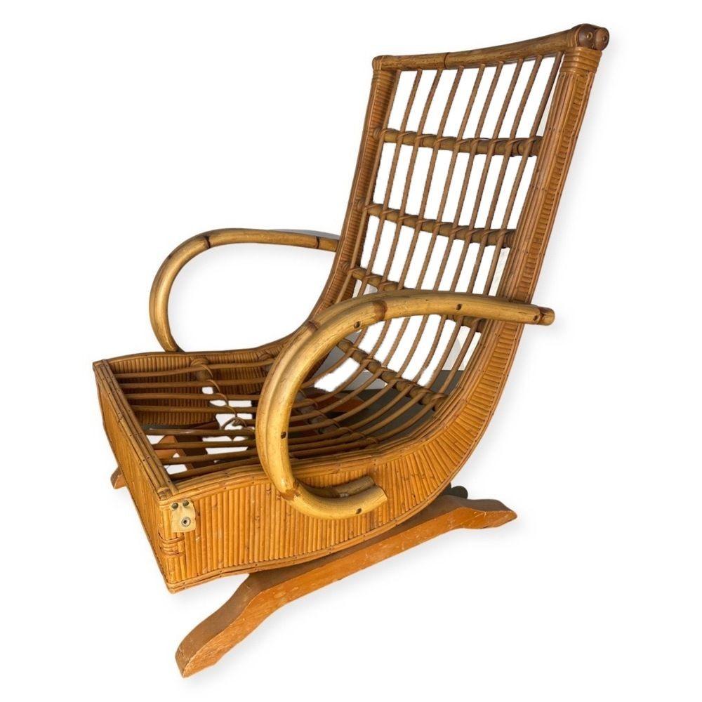 Stick Reed Rattan Double Strand Spring Rocking Chair In Excellent Condition For Sale In Van Nuys, CA