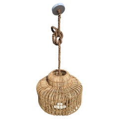 Retro Stick Rattan Hanging Ceiling Lamp with Bamboo Rope Cord