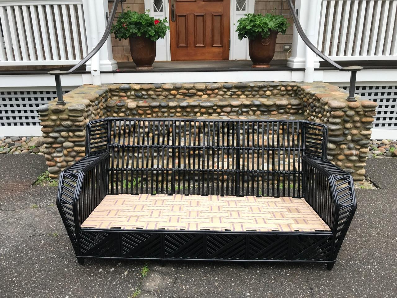 Stick Rattan Porch Set with Chevron Skirt 4