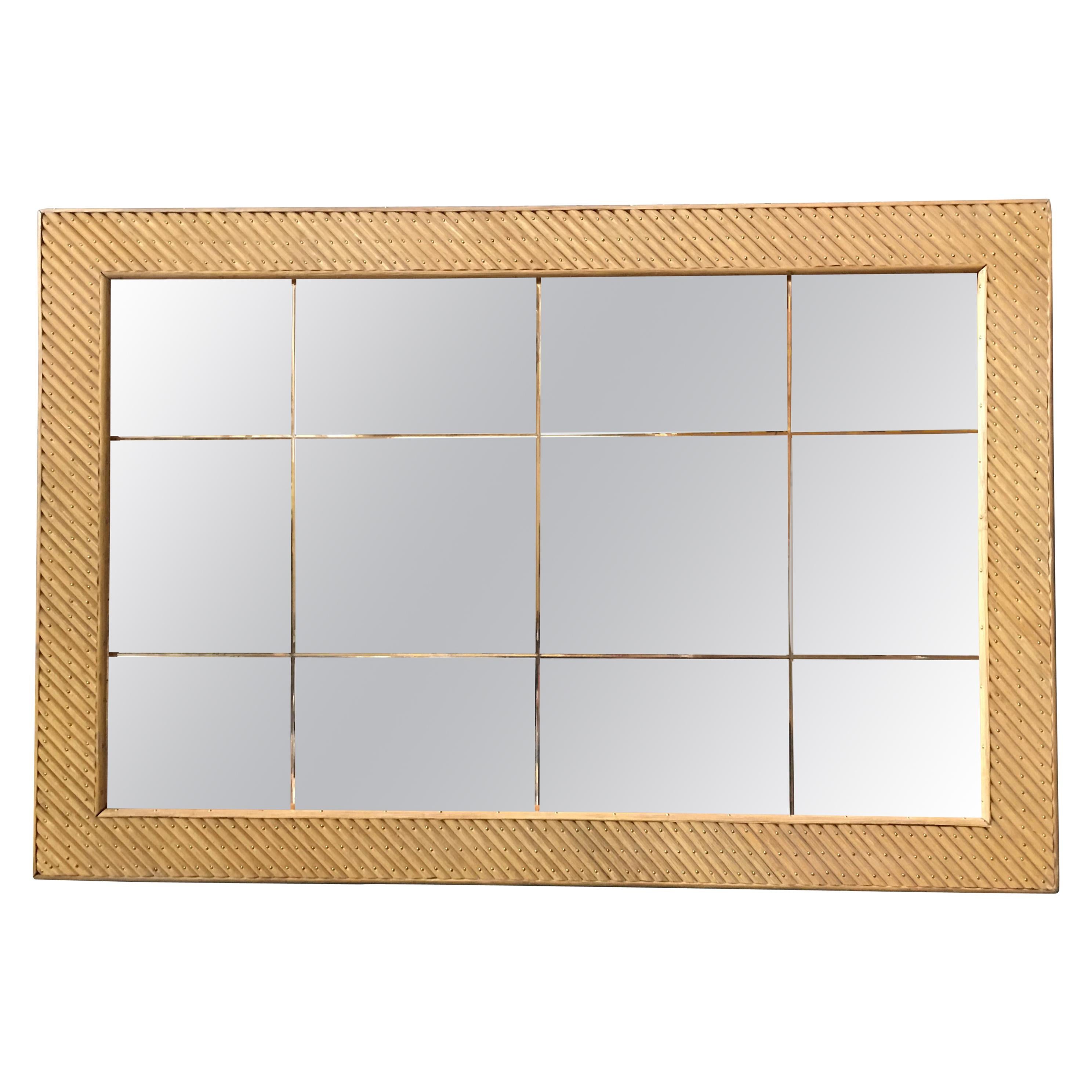 SingleStrand Rattan Mirror with Stick Rattan Wave Border For Sale at