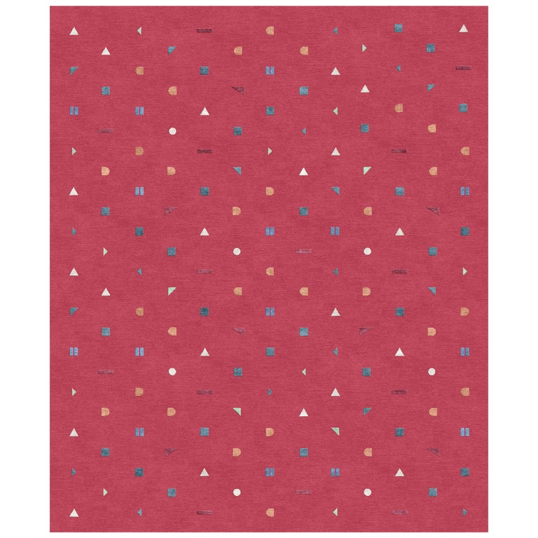 Stick Rosso, Hand-Knotted Wool Silk Rug, Available in Stock For Sale