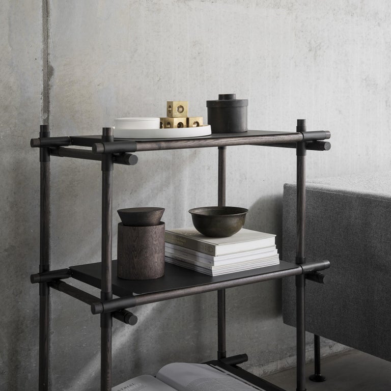 Stick System, Dark Ash Shelves with Black Poles, 1 x 4 For Sale at 1stDibs