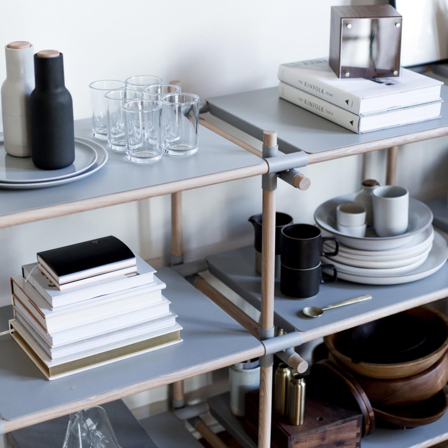 Powder-Coated Stick System, Light Ash Shelves with Grey Poles, 3x5 For Sale