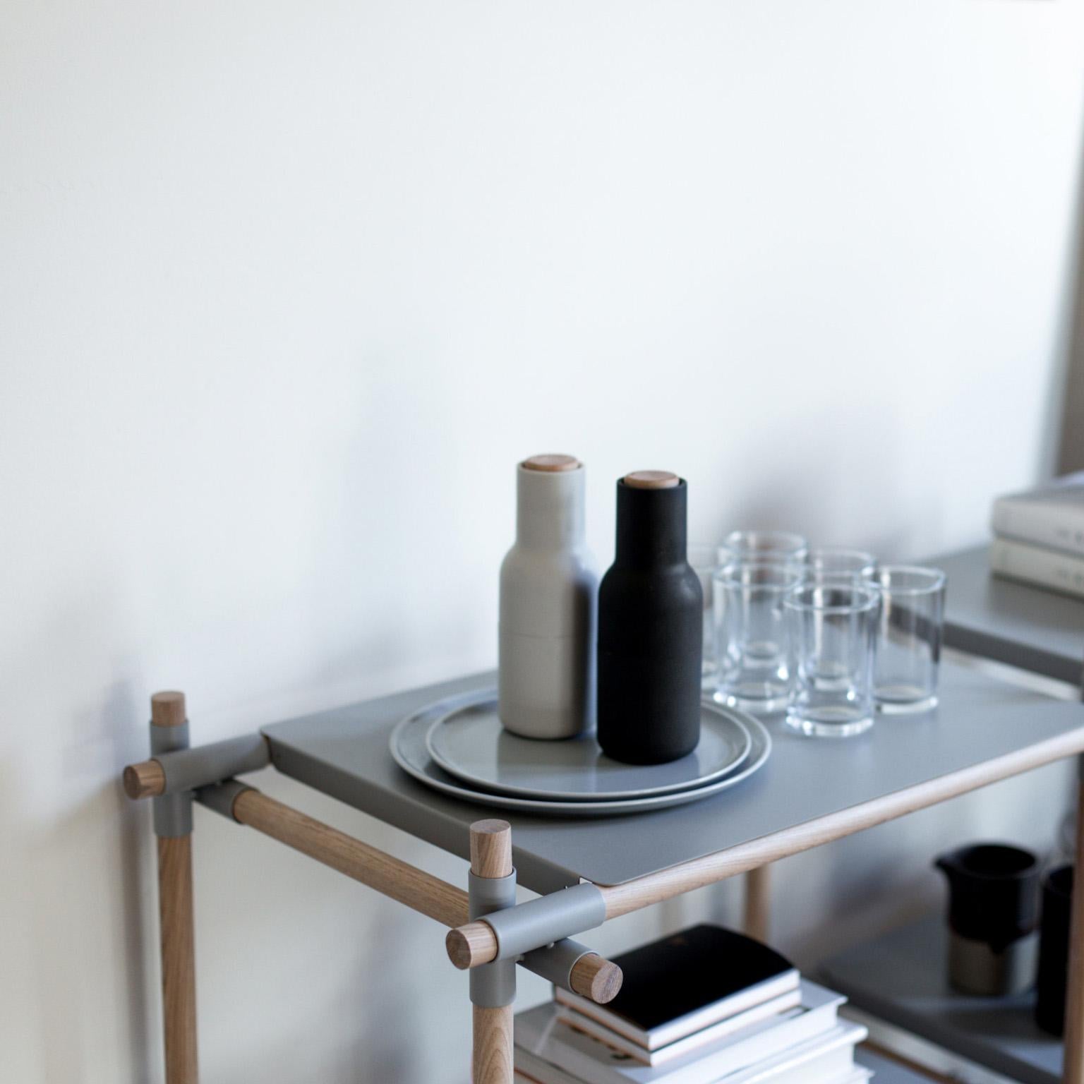 Scandinavian Modern Stick System, Light Grey Ash Shelves with Light Grey Poles, 1 x 2 For Sale