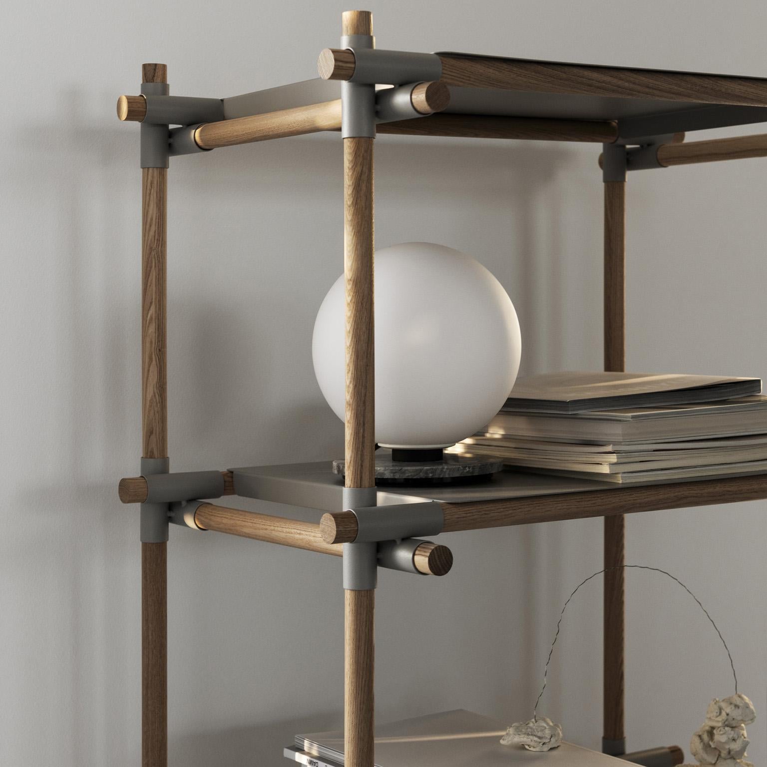 Powder-Coated Stick System, Light Grey Ash Shelves with Light Grey Poles, 1 x 4 For Sale