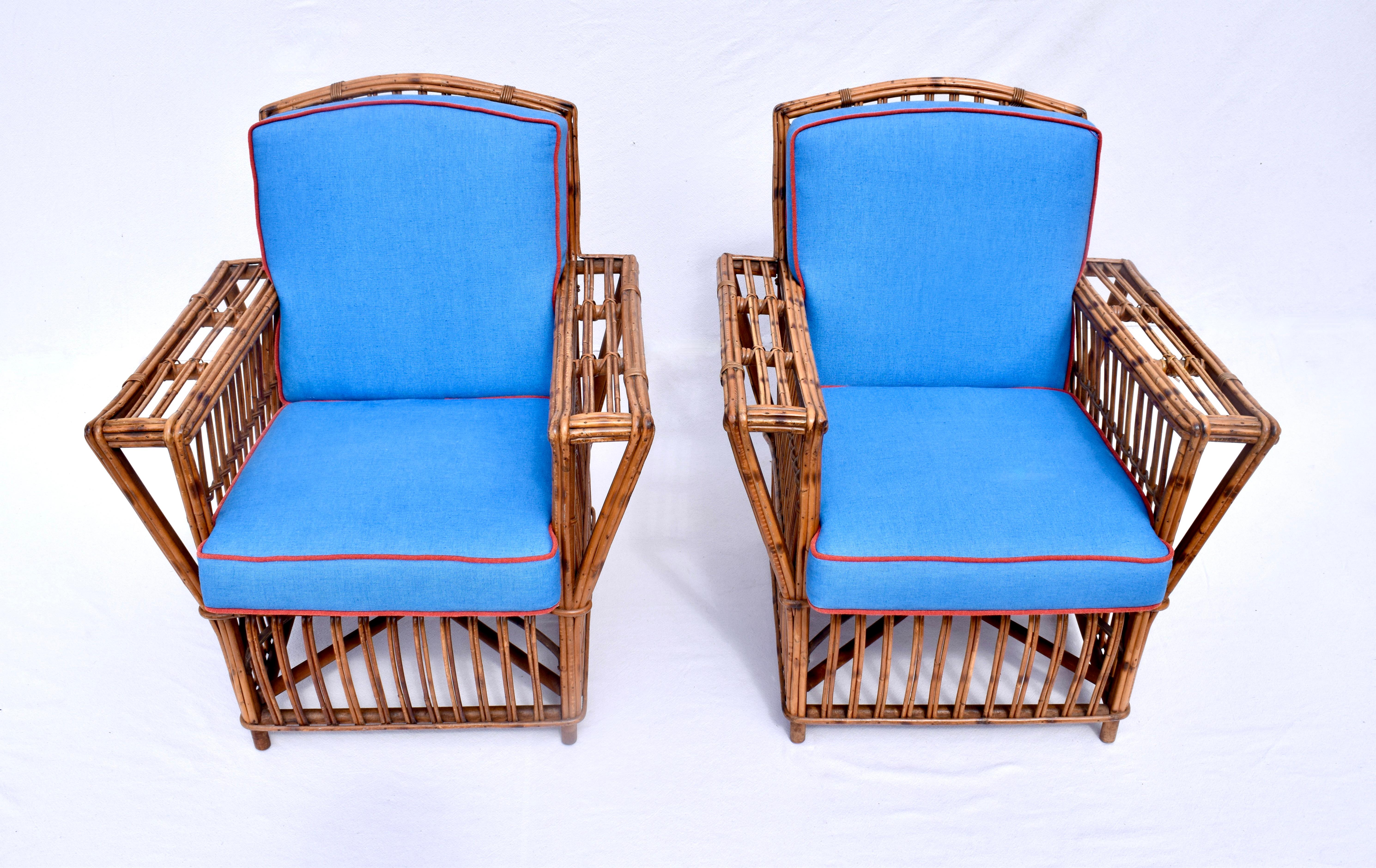 Stick Wicker Rattan Reed Presidents Chairs In Good Condition For Sale In Southampton, NJ