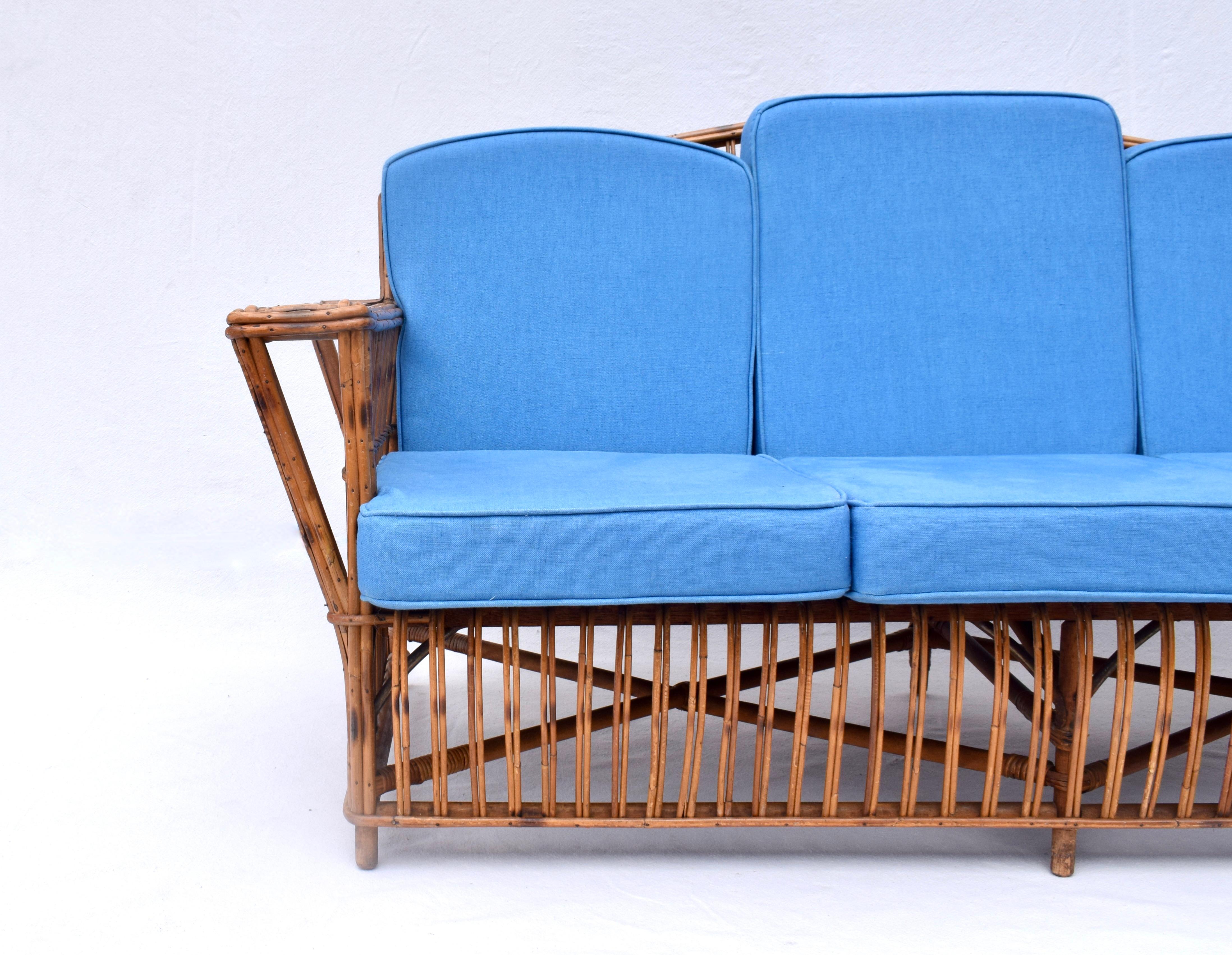 American Stick Wicker Rattan Reed Rattan Presidents Sofa For Sale