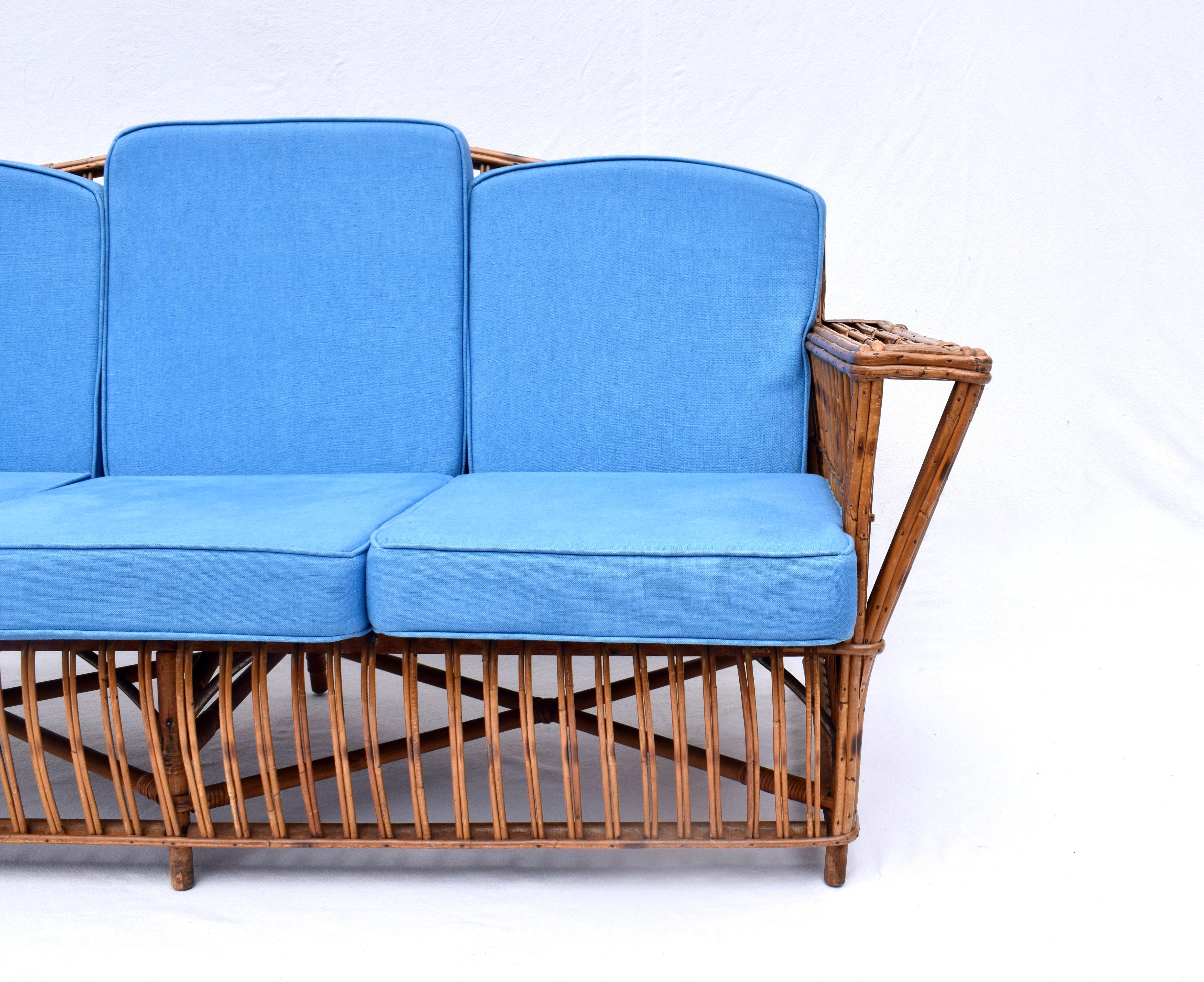 Stick Wicker Rattan Reed Rattan Presidents Sofa In Good Condition For Sale In Southampton, NJ
