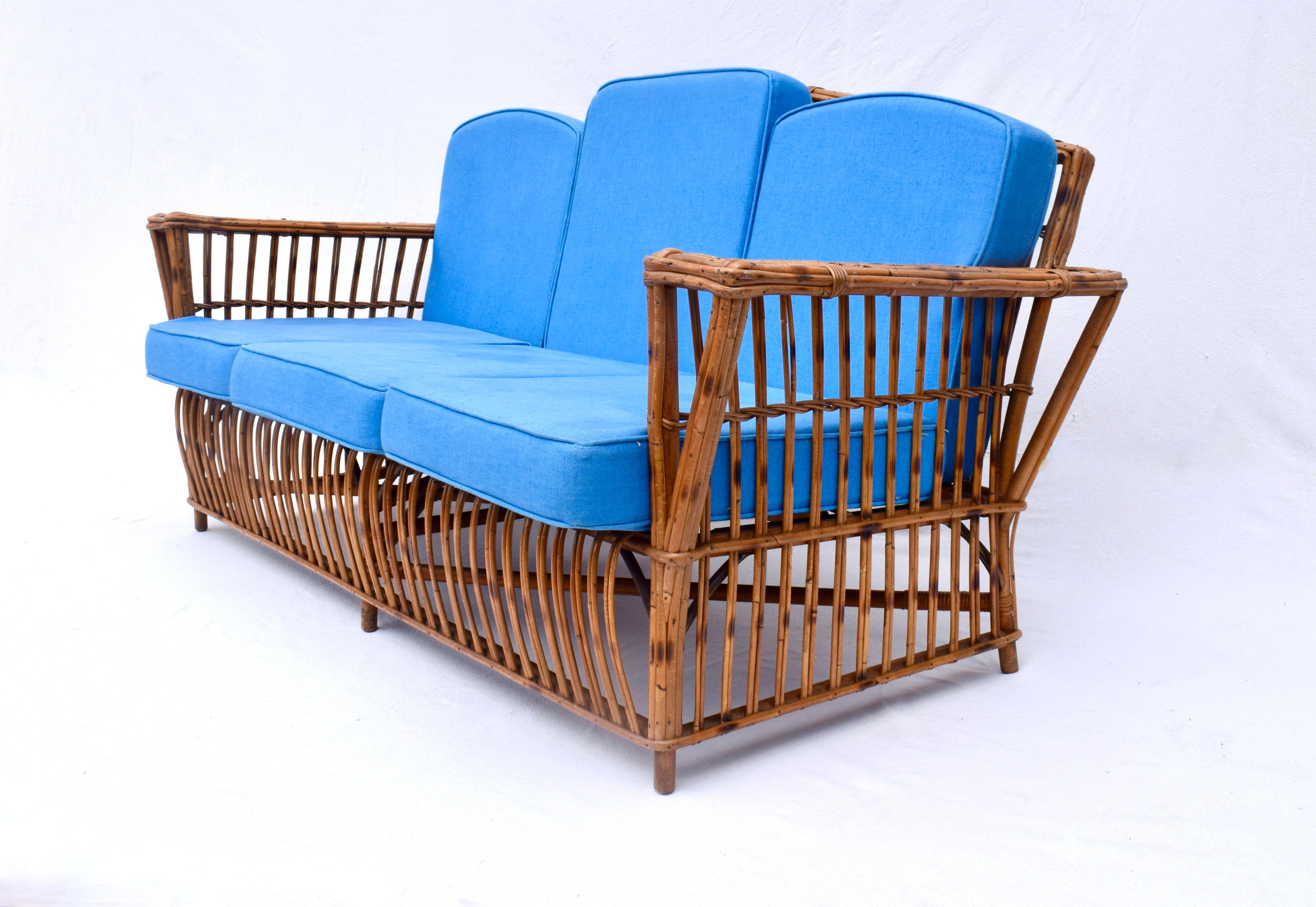 20th Century Stick Wicker Rattan Reed Rattan Presidents Sofa For Sale