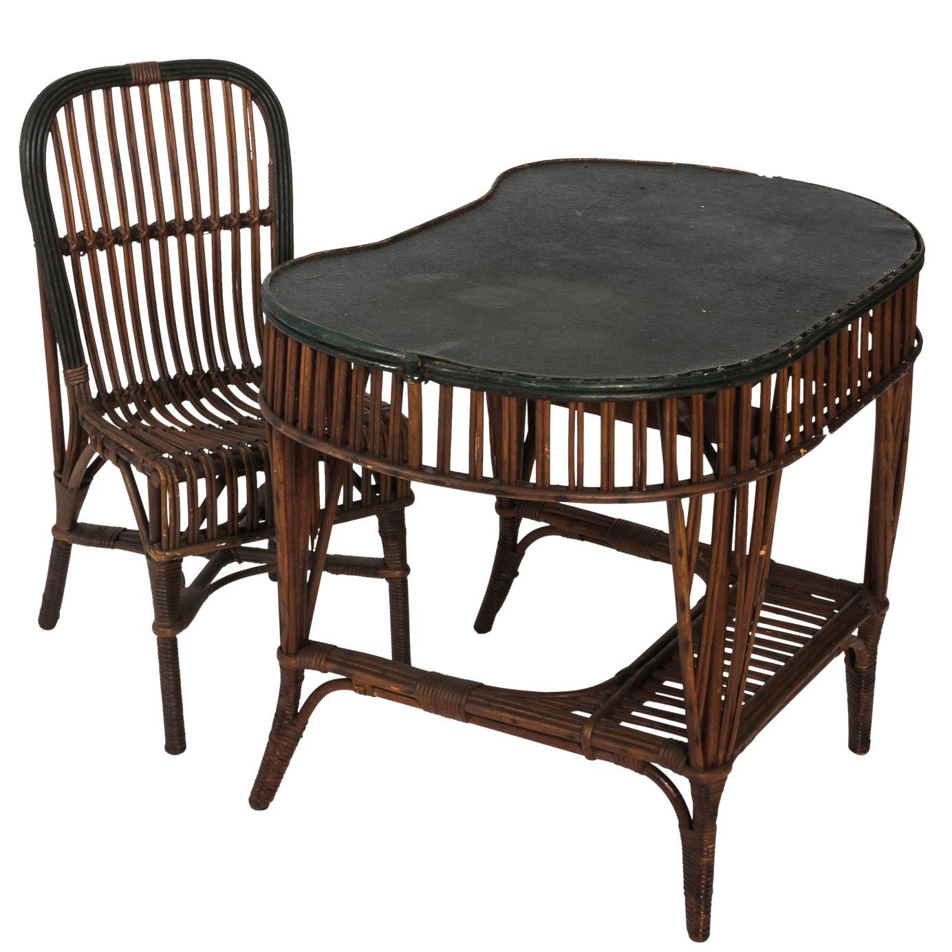 Stick Wicker Victorian Desk and Chair