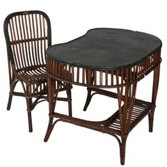 Antique Stick Wicker Victorian Desk and Chair