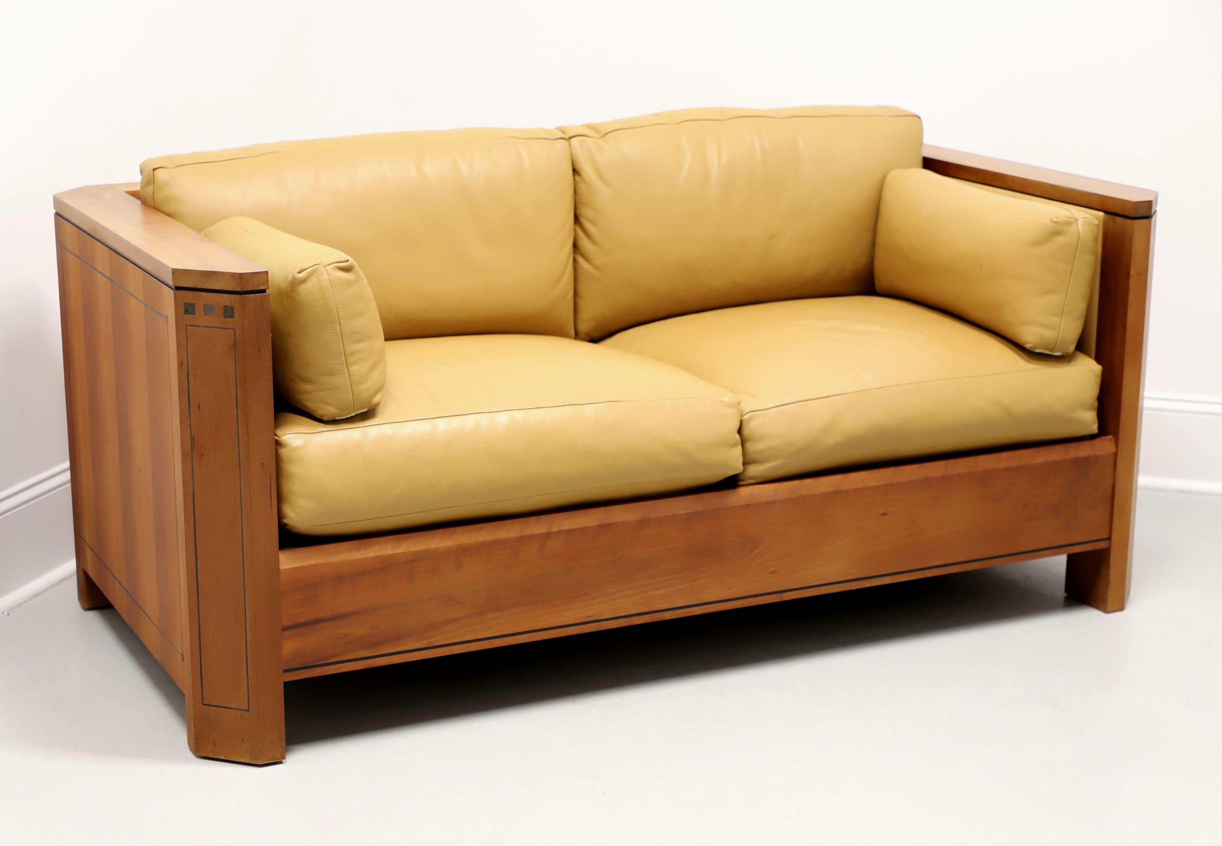 STICKLEY 21st Century Collection Cherry Inlaid Ebony Mission Leather Loveseat 8