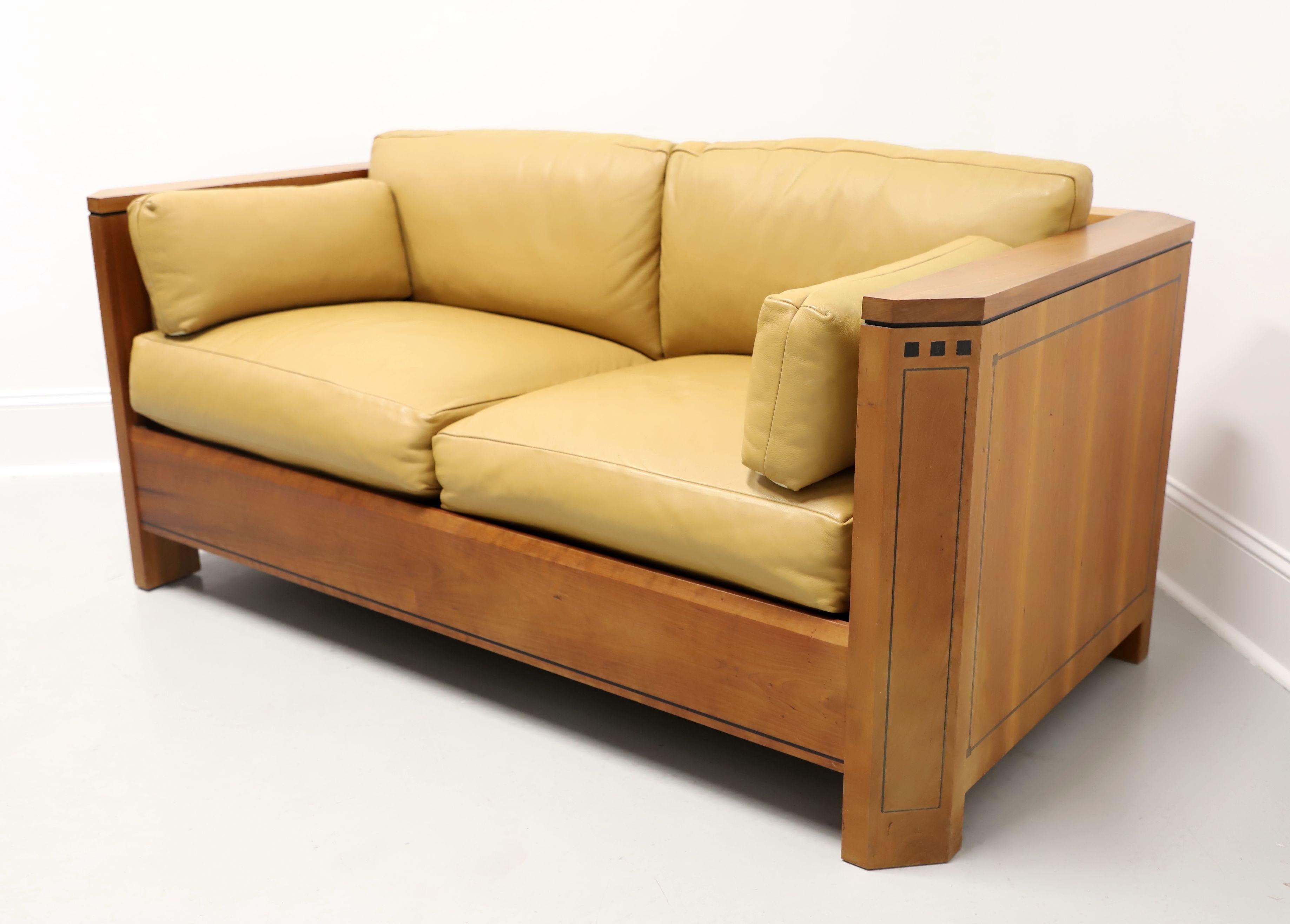 Arts and Crafts STICKLEY 21st Century Collection Cherry Inlaid Ebony Mission Leather Loveseat