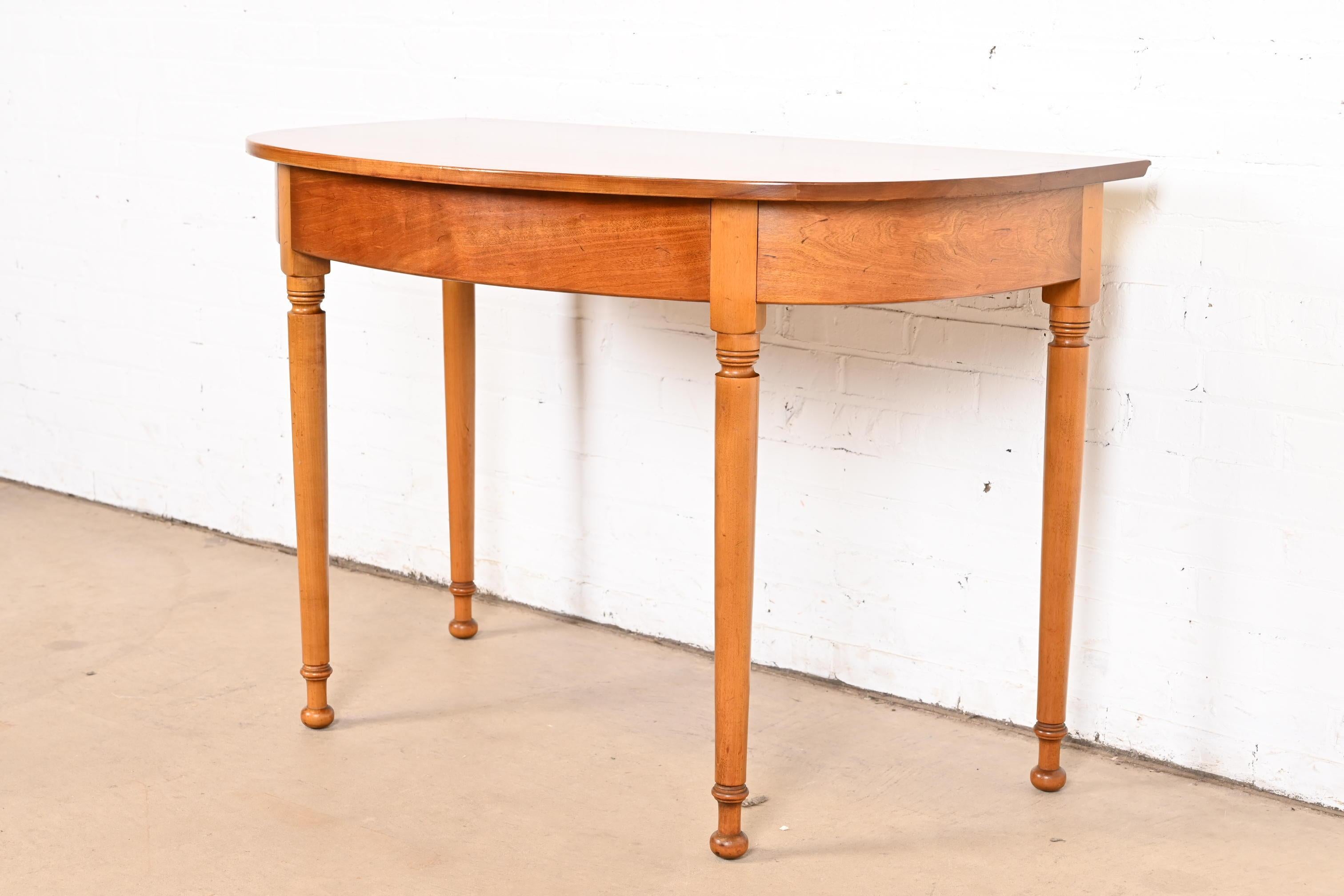 Mid-20th Century Stickley American Colonial Carved Cherry Wood Demilune Console or Entry Table For Sale