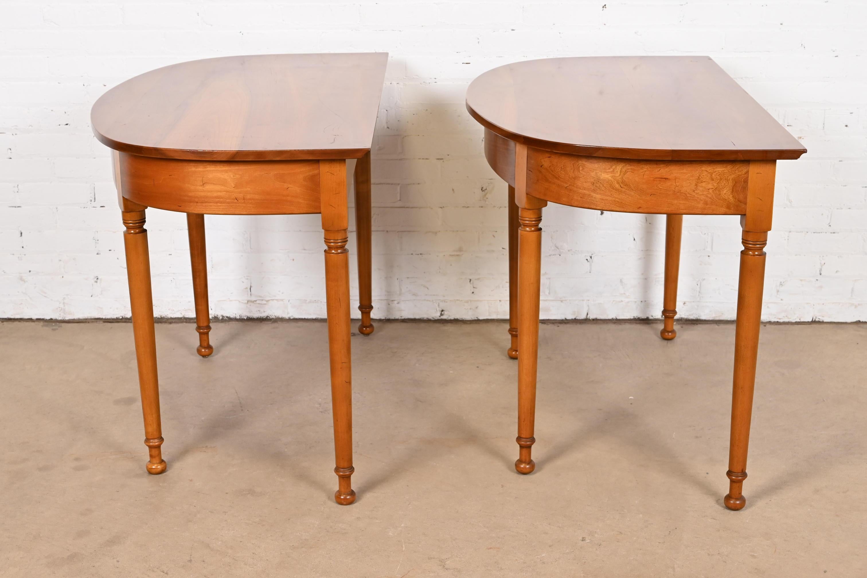 Stickley American Colonial Carved Cherry Wood Demilune Consoles or Entry Tables For Sale 6