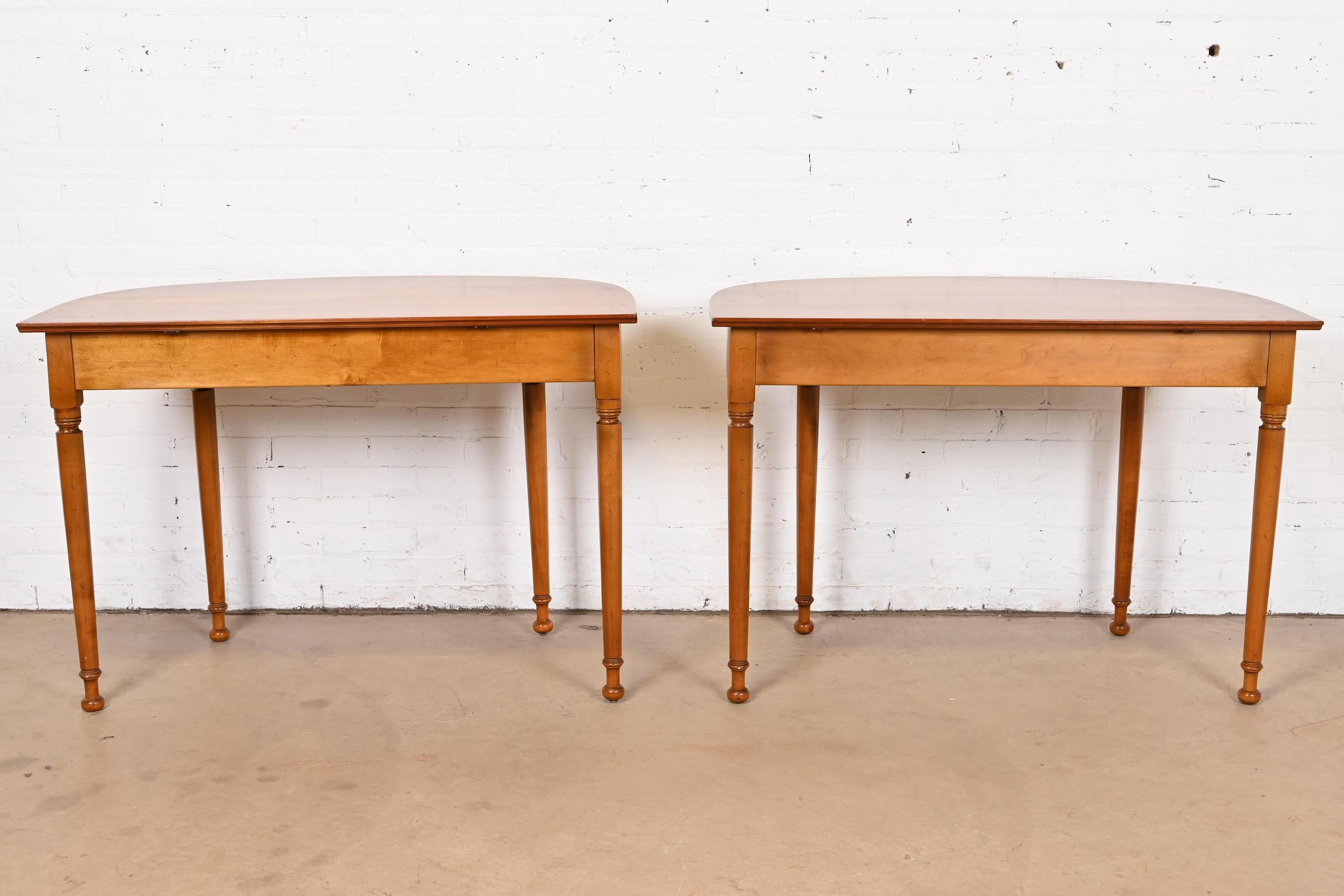 Stickley American Colonial Carved Cherry Wood Demilune Consoles or Entry Tables For Sale 7