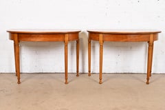 Stickley American Colonial Carved Cherry Wood Demilune Consoles or Entry Tables