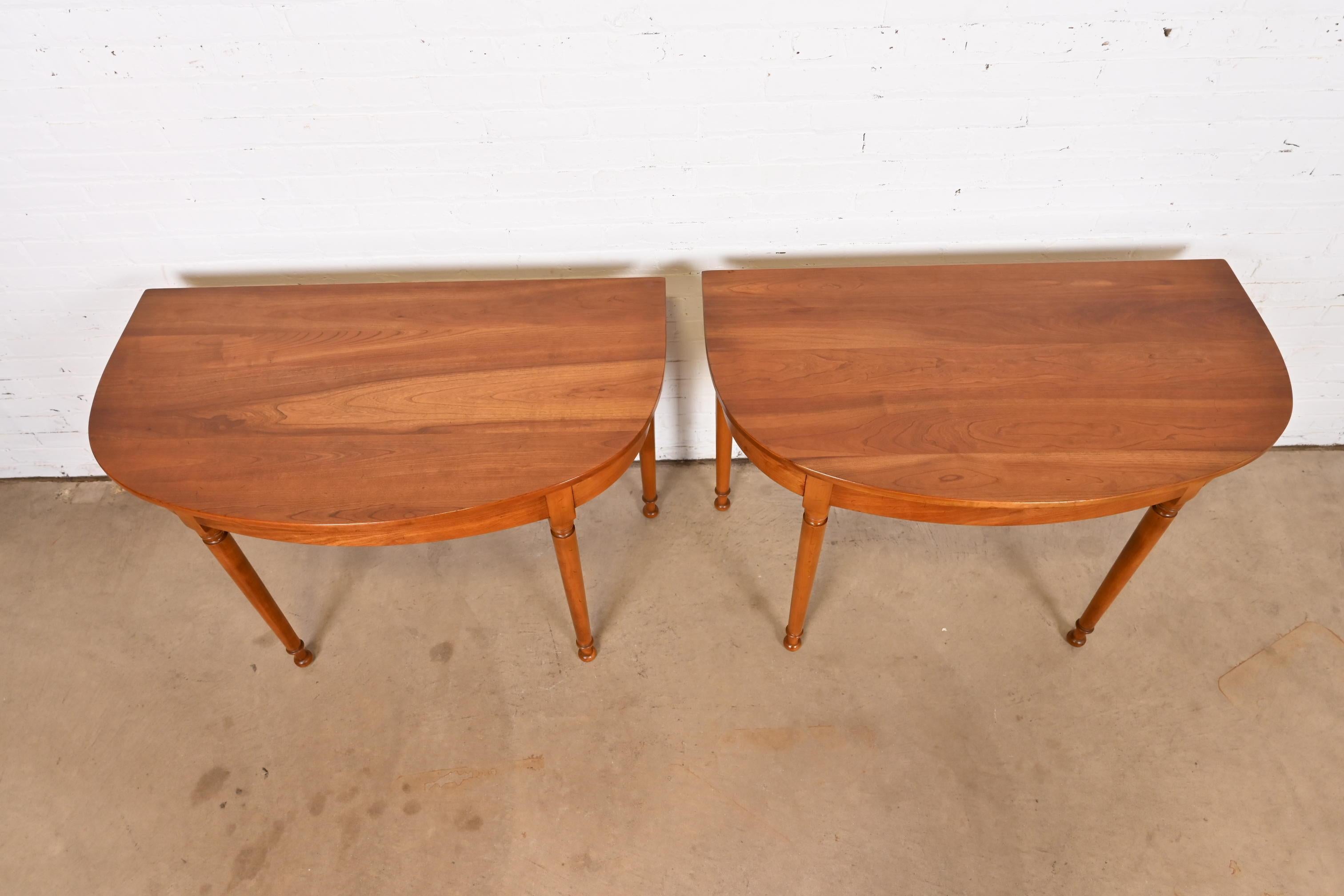 Stickley American Colonial Carved Cherry Wood Demilune Consoles or Entry Tables For Sale 2