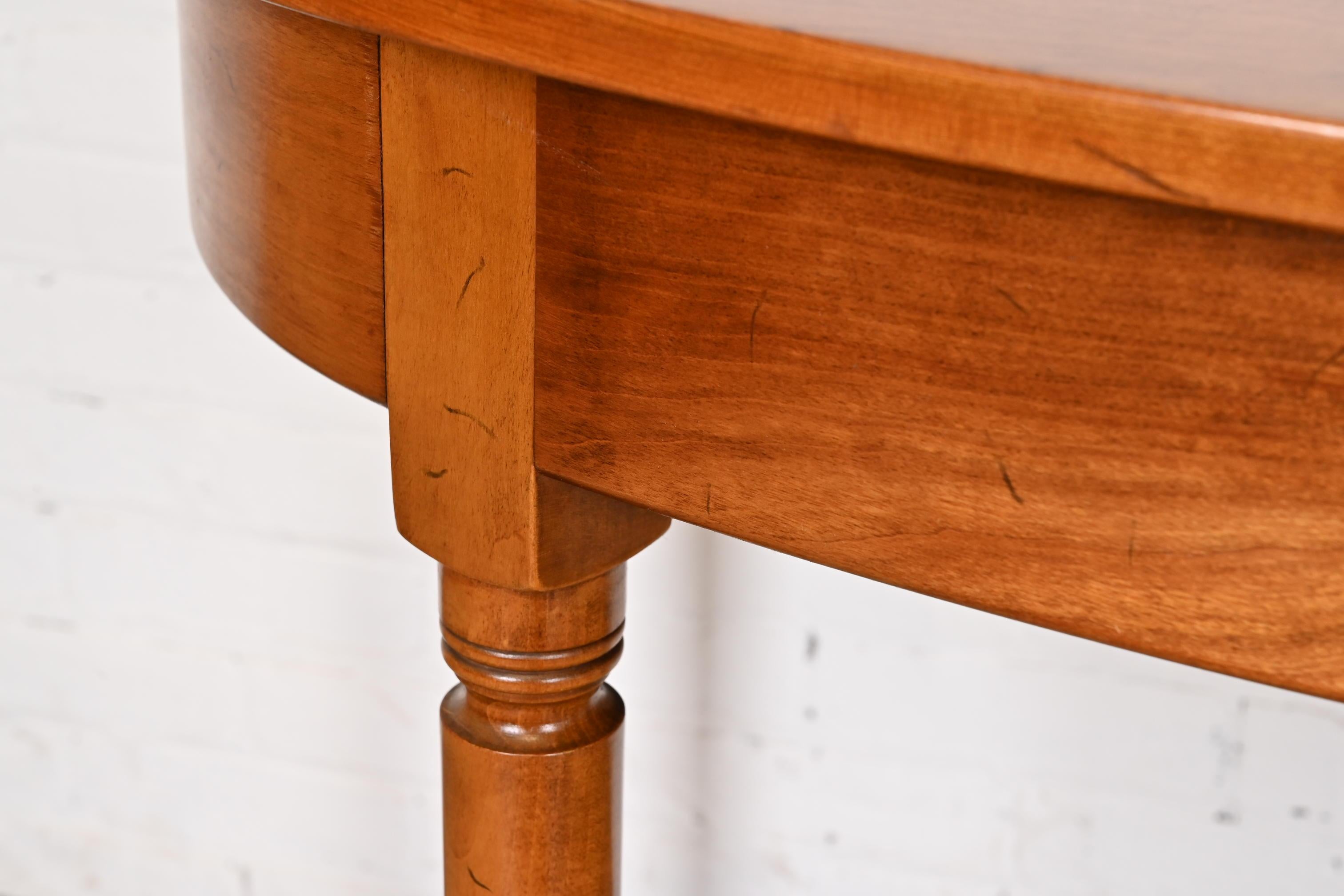 Stickley American Colonial Carved Cherry Wood Demilune Consoles or Entry Tables For Sale 3