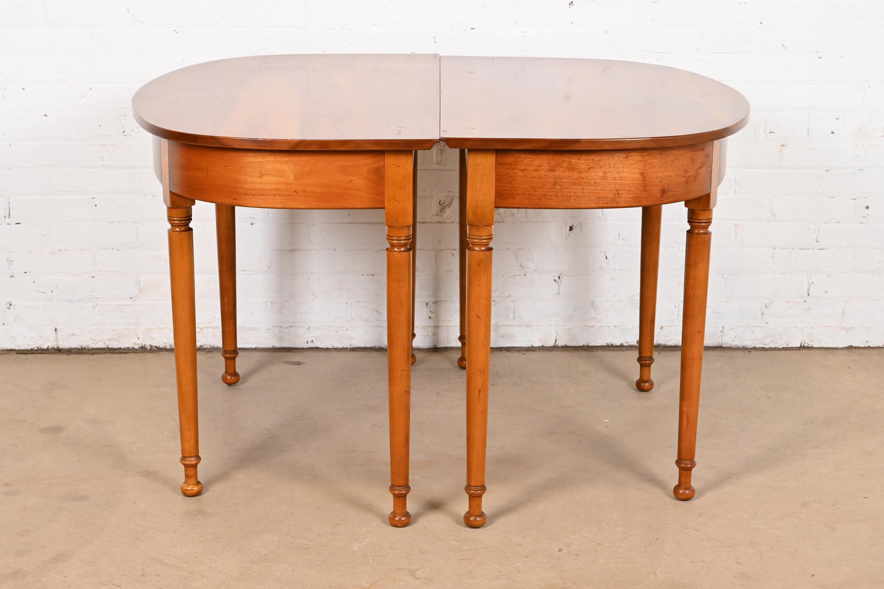 Stickley American Colonial Carved Cherry Wood Demilune Consoles or Entry Tables For Sale 5