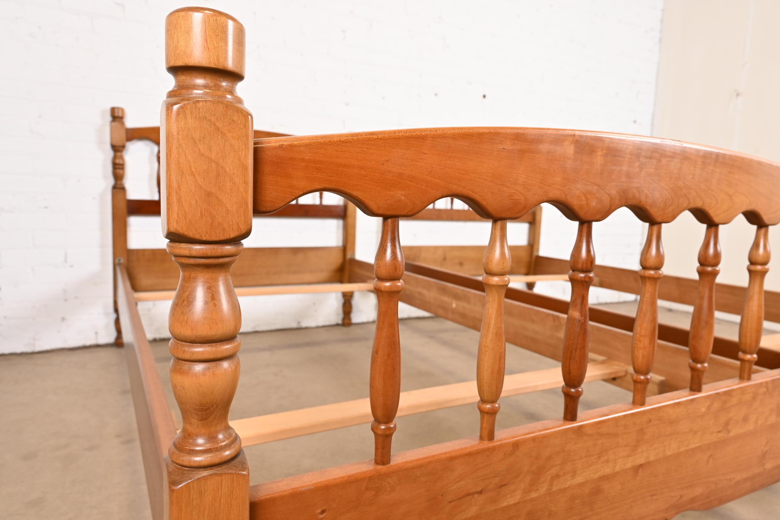 Stickley American Colonial Carved Cherry Wood Twin Size Spindle Beds, Pair 4
