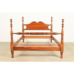 Stickley American Colonial Carved Solid Cherry Wood Full Size Poster Bed, 1950s