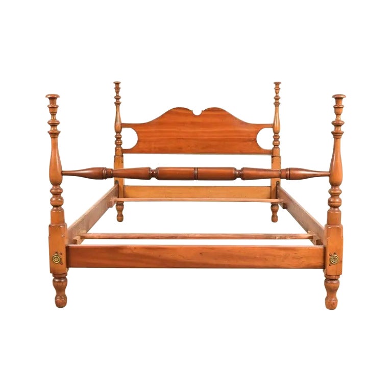 Stickley American Colonial Carved Solid Cherry Wood Full Size Poster Bed, 1950s
