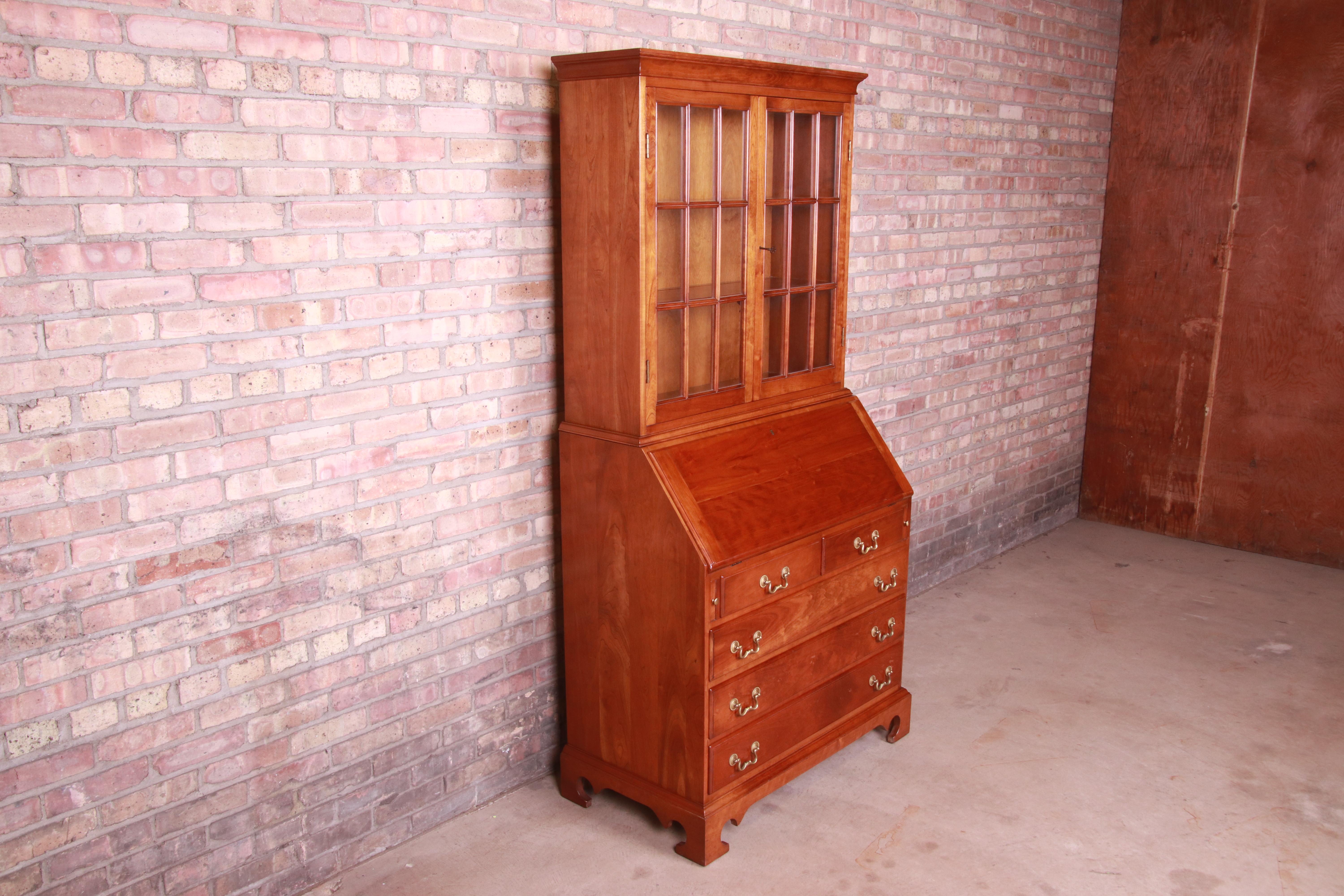Stickley American Colonial Cherry Drop Front Secretary Desk with Bookcase, 1960s In Good Condition In South Bend, IN