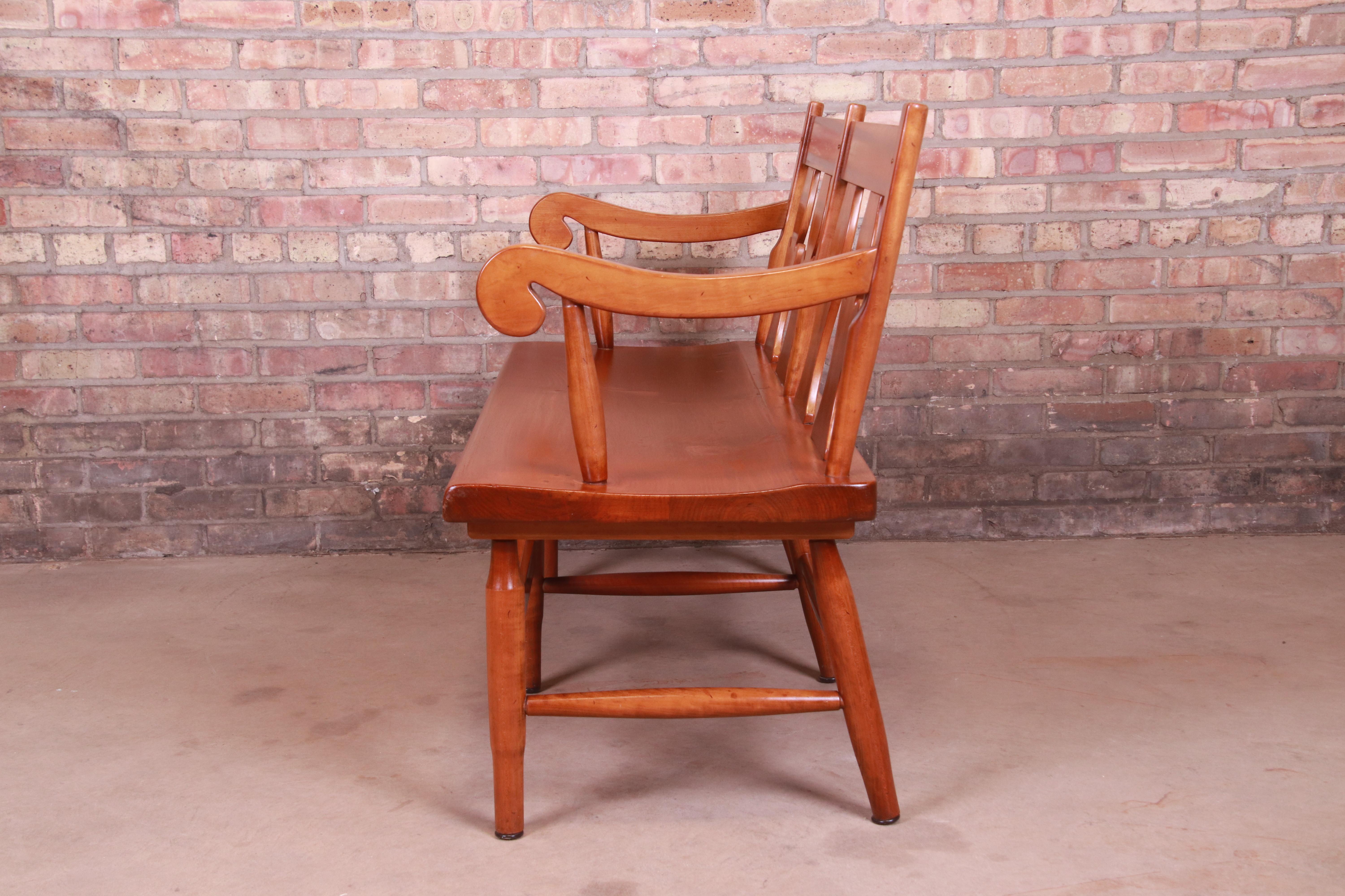 Stickley American Colonial Cherry Wood Fiddle Back Bench or Settee, Circa 1950s 7