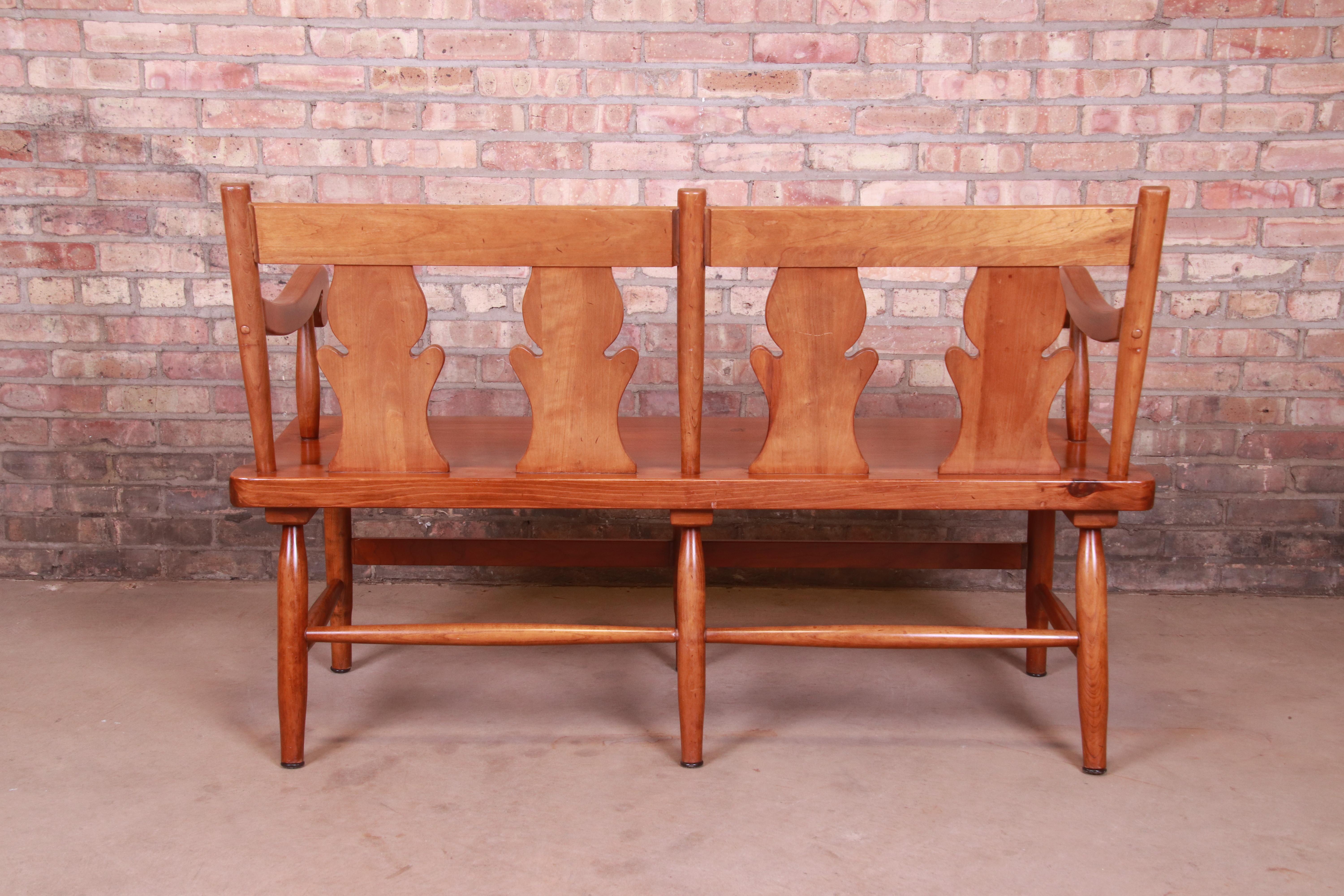 Stickley American Colonial Cherry Wood Fiddle Back Bench or Settee, Circa 1950s 8