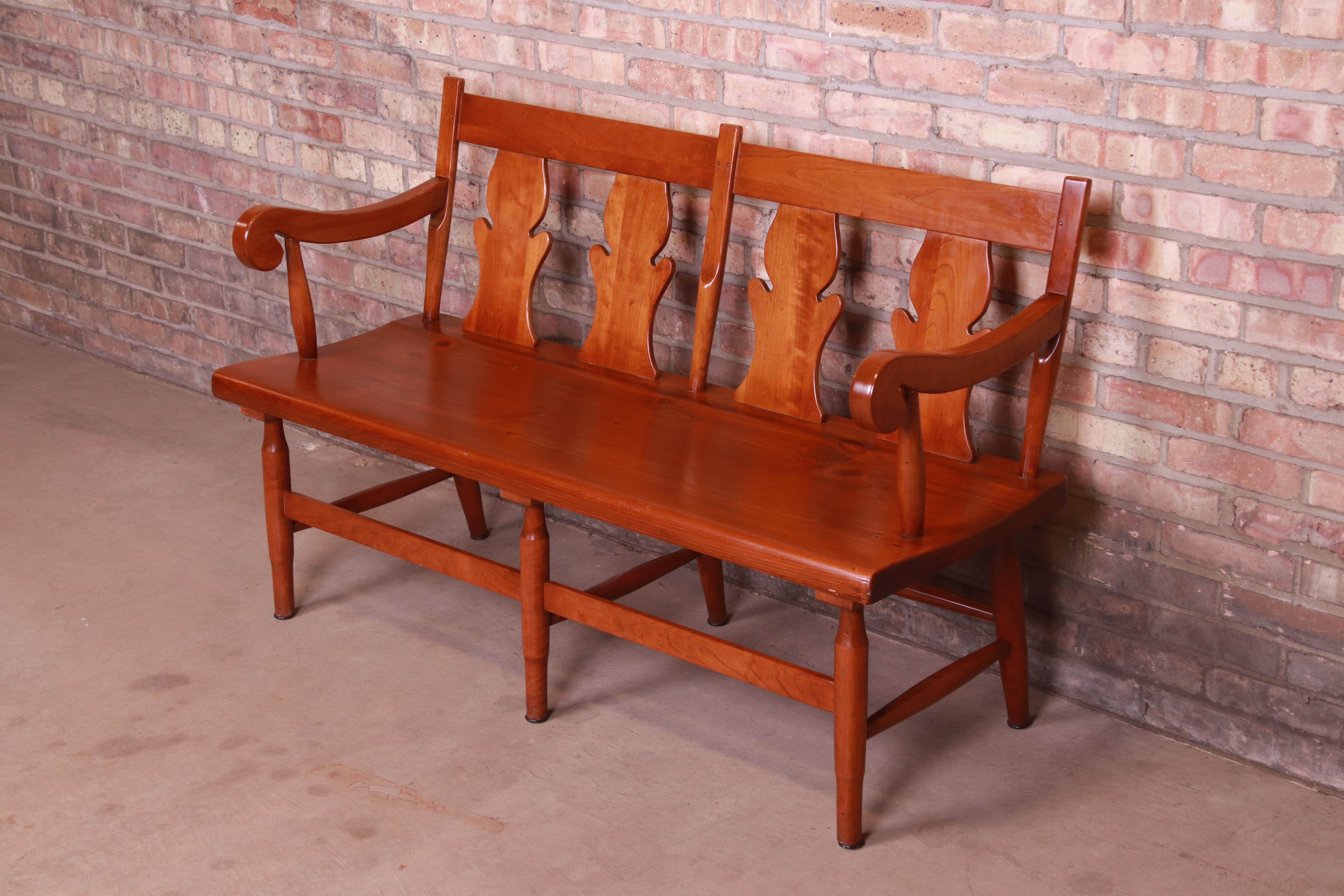 Stickley American Colonial Cherry Wood Fiddle Back Bench or Settee, Circa 1950s 1