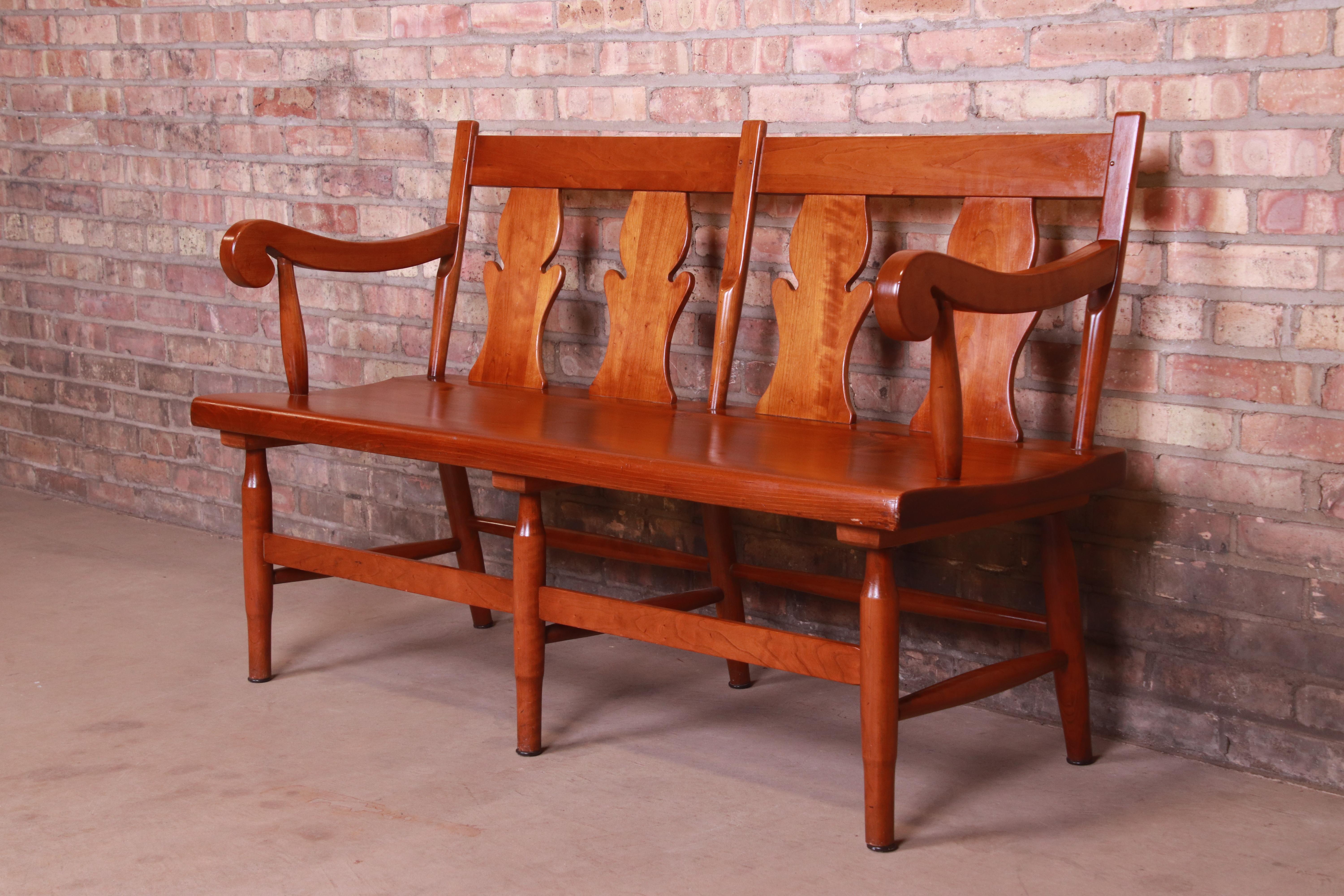 Stickley American Colonial Cherry Wood Fiddle Back Bench or Settee, Circa 1950s 2
