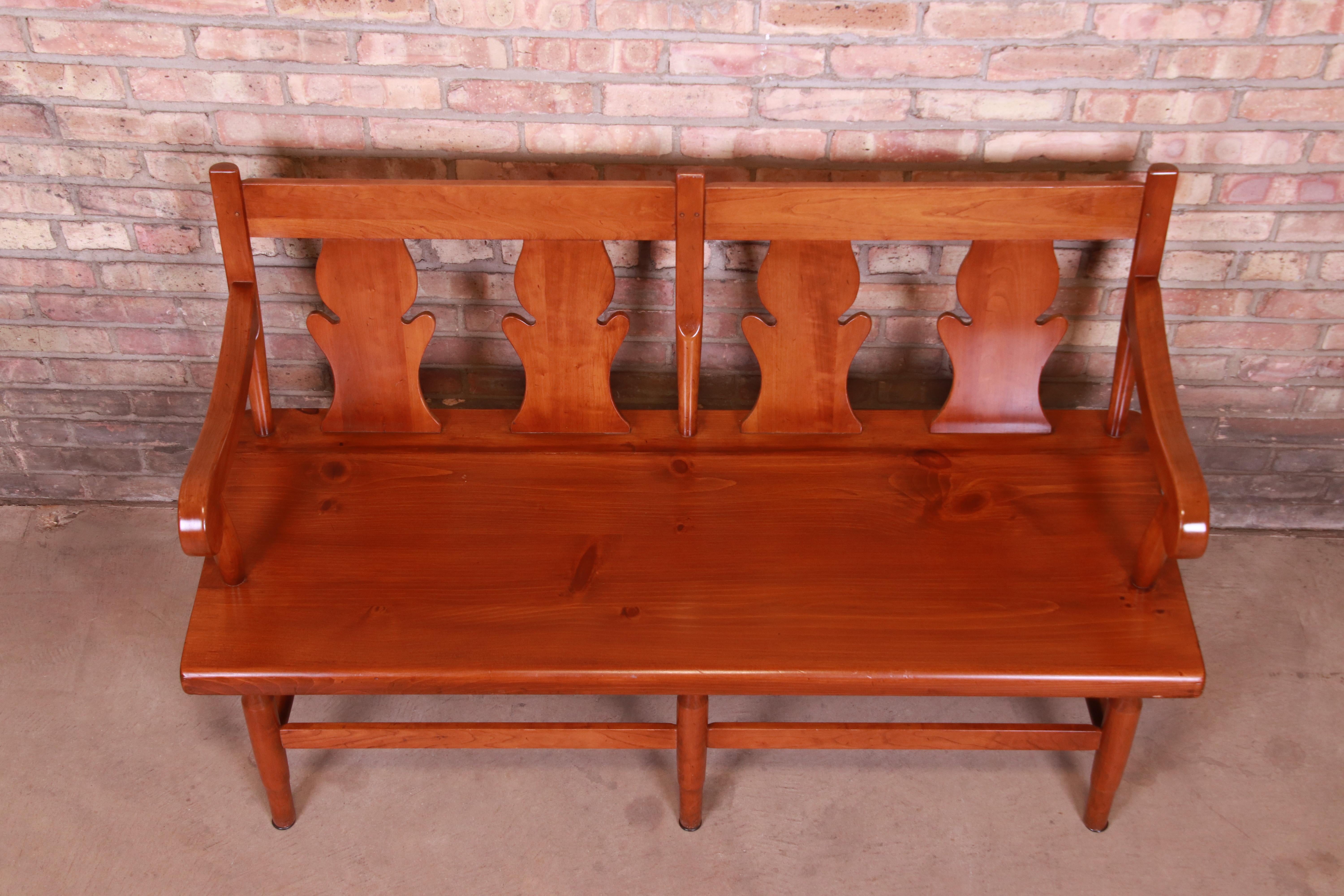 Stickley American Colonial Cherry Wood Fiddle Back Bench or Settee, Circa 1950s 5