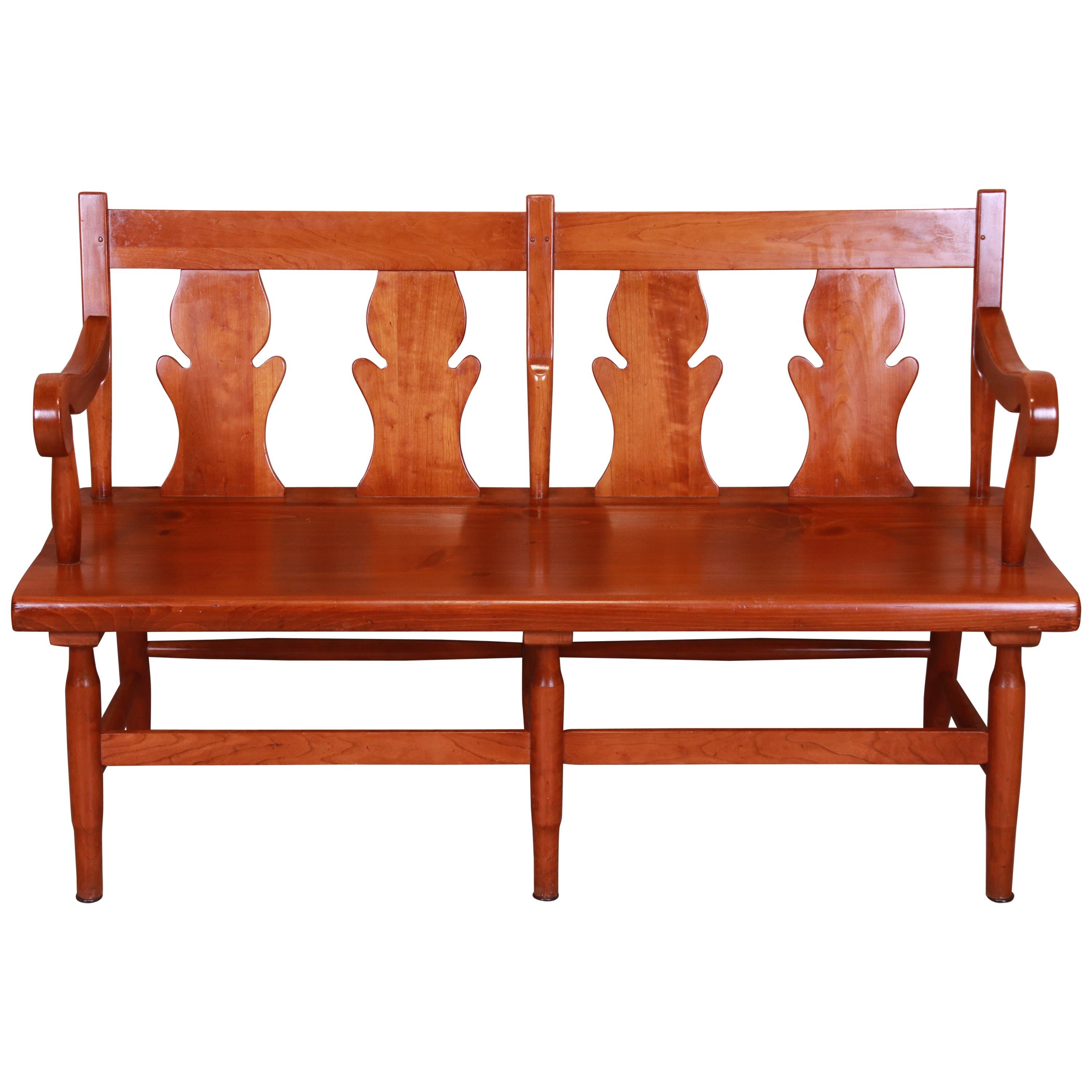 Stickley American Colonial Cherry Wood Fiddle Back Bench or Settee, Circa 1950s