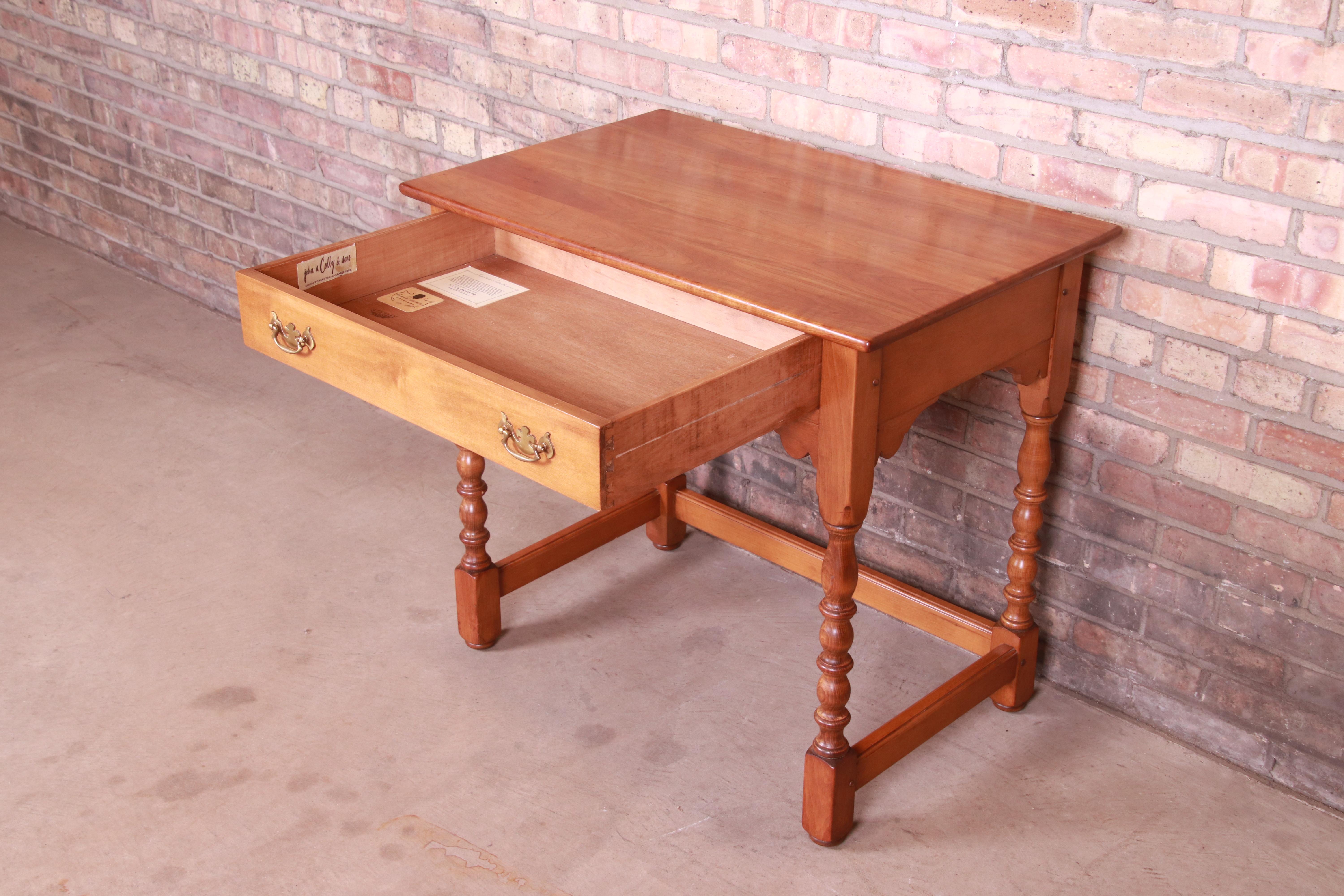 Brass Stickley American Colonial Cherry Wood Writing Desk, 1960 For Sale