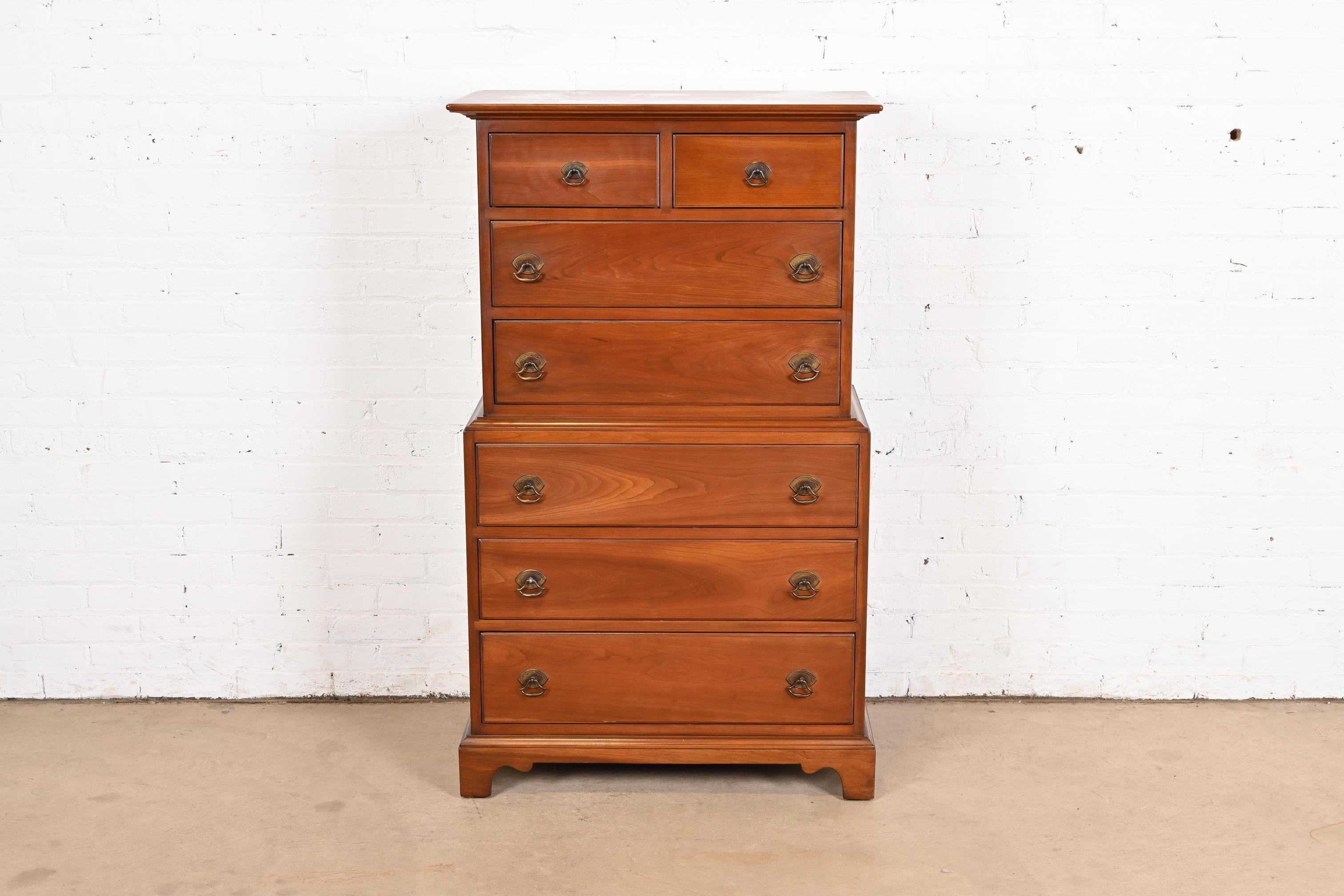 Stickley American Colonial Solid Cherry Wood Highboy Dresser, Circa 1950s In Good Condition In South Bend, IN
