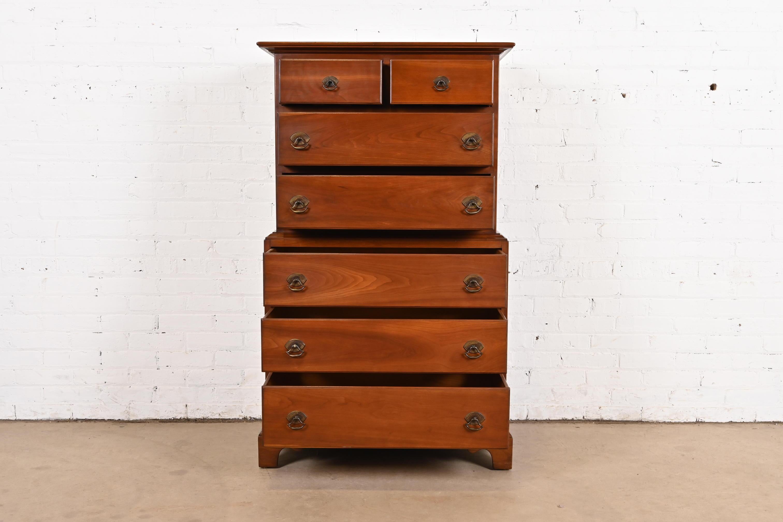 Stickley American Colonial Solid Cherry Wood Highboy Dresser, Circa 1950s 1