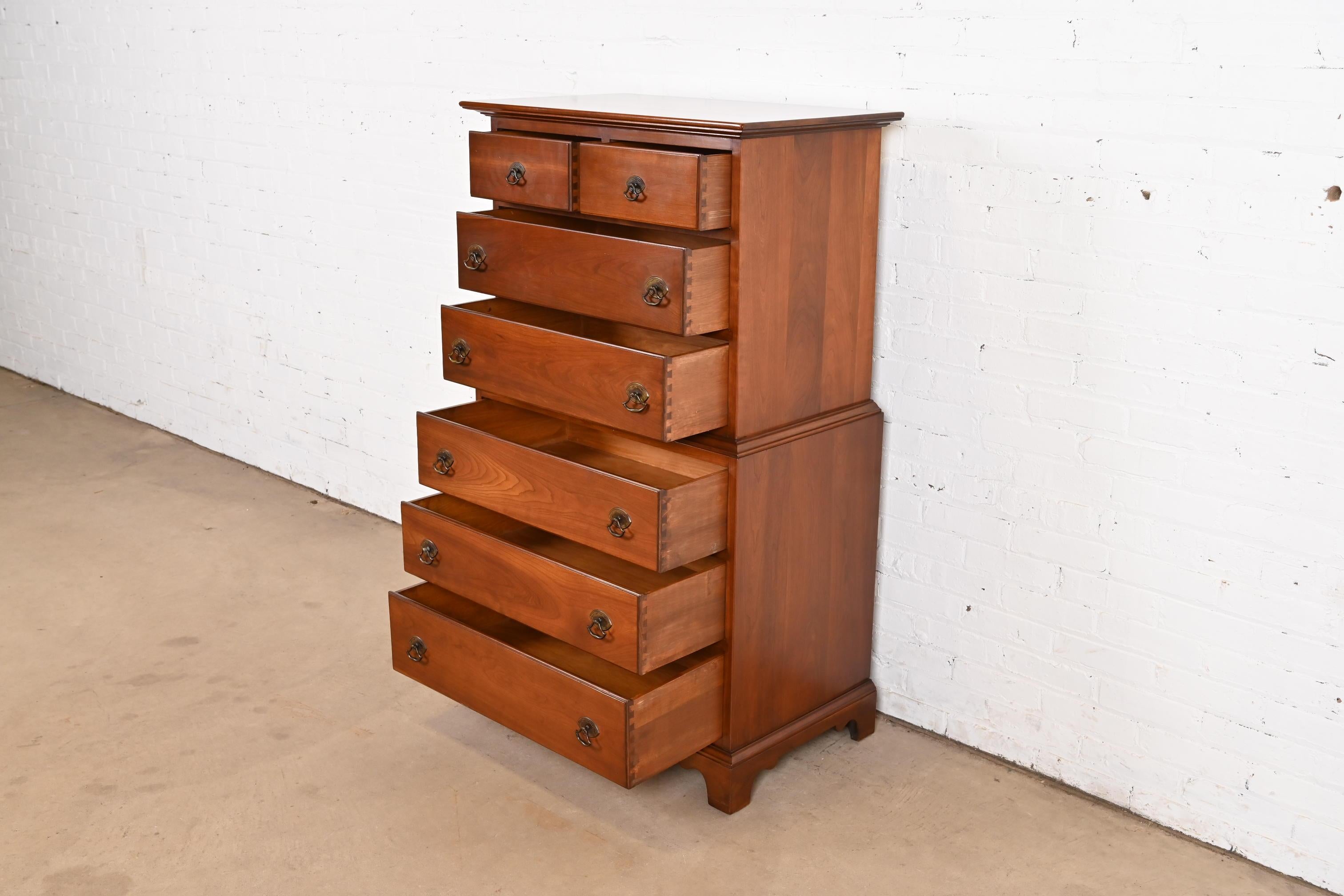 Stickley American Colonial Solid Cherry Wood Highboy Dresser, Circa 1950s 2
