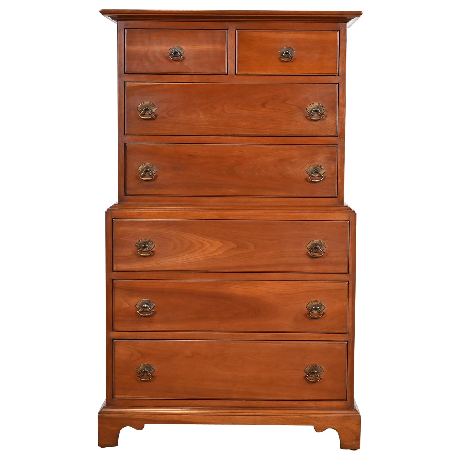 Stickley American Colonial Solid Cherry Wood Highboy Dresser, Circa 1950s