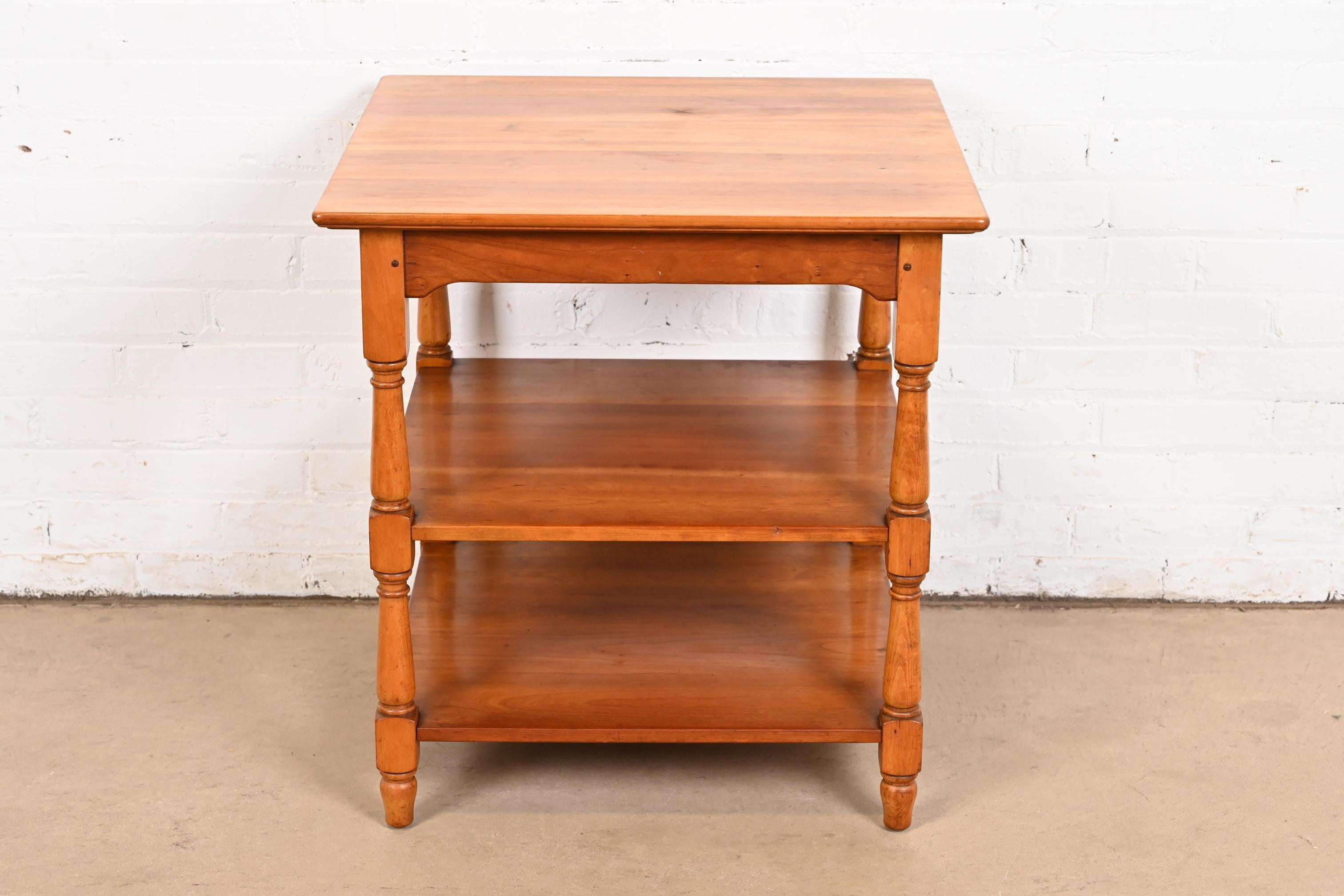 Stickley American Colonial Solid Cherry Wood Three-Tier Tea Table or Side Table In Good Condition In South Bend, IN
