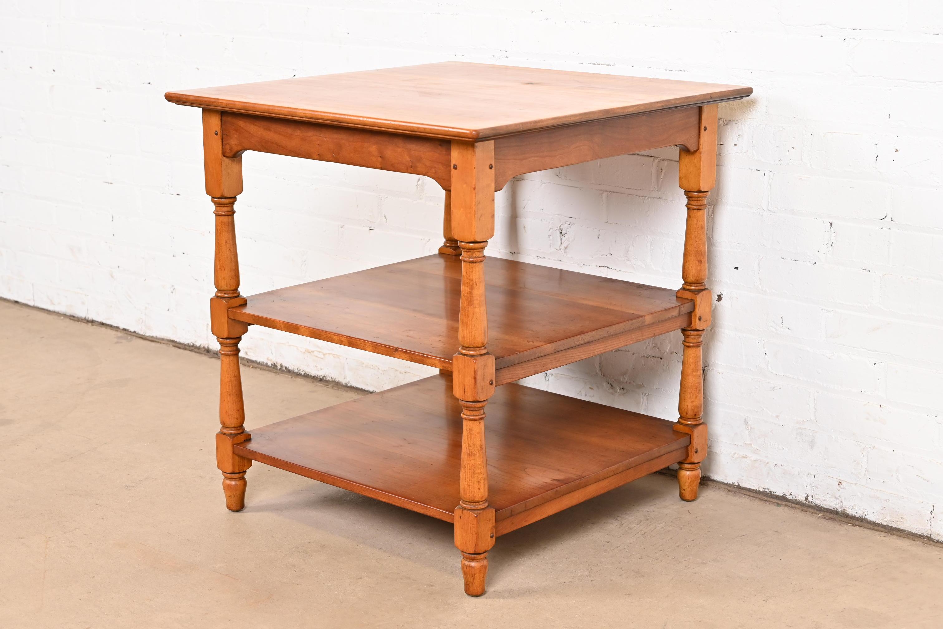 Mid-20th Century Stickley American Colonial Solid Cherry Wood Three-Tier Tea Table or Side Table