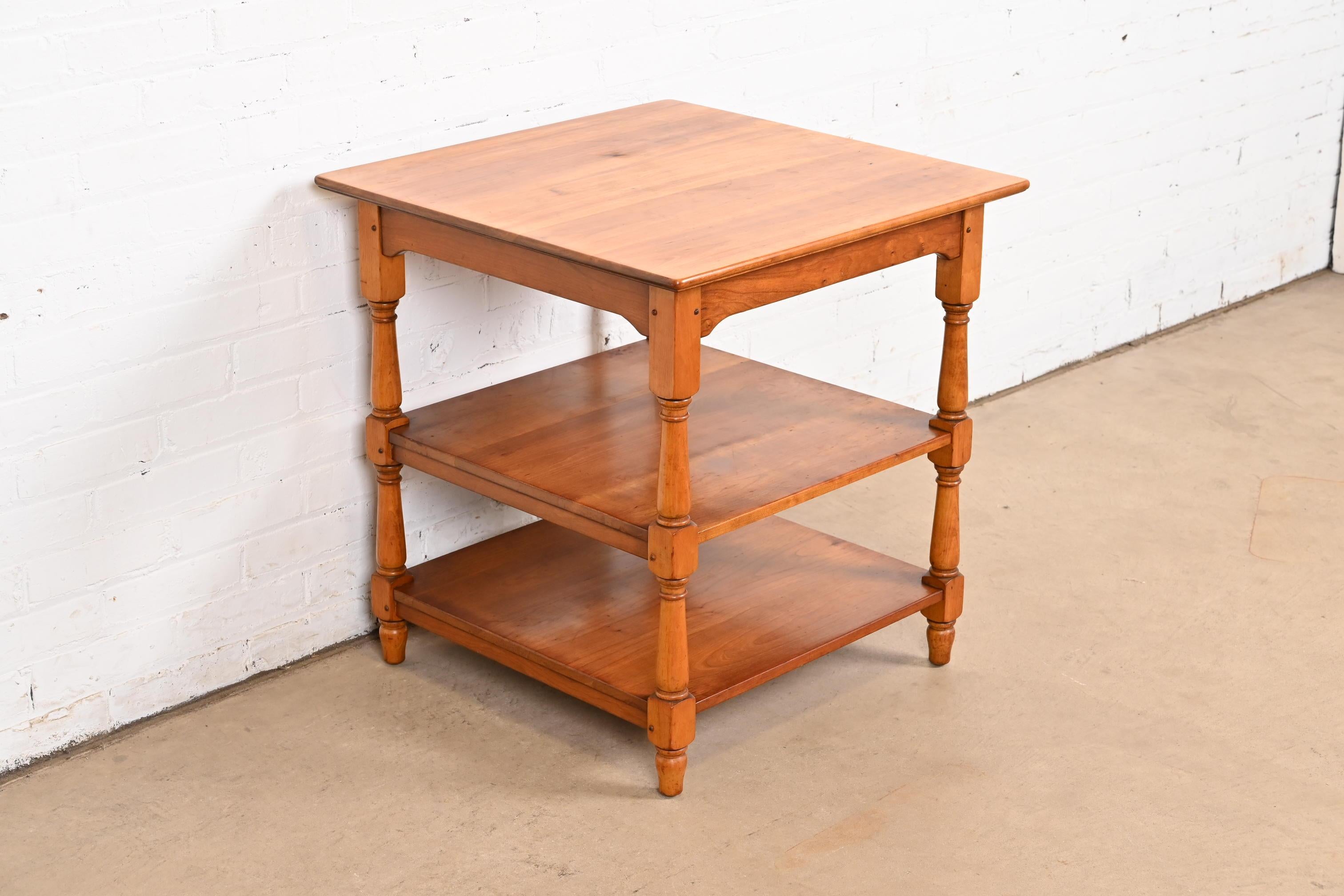 Stickley American Colonial Solid Cherry Wood Three-Tier Tea Table or Side Table 1
