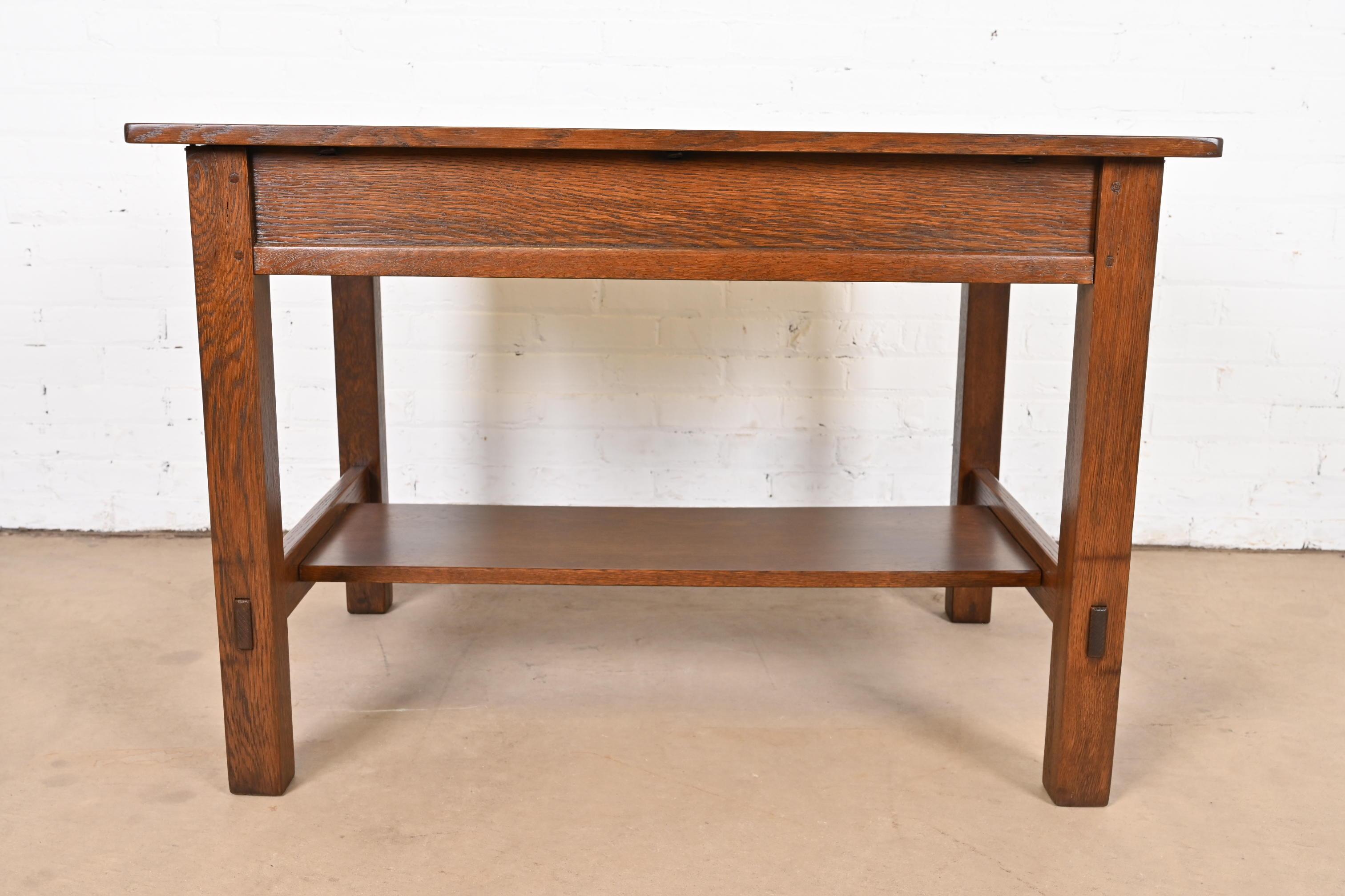 Stickley Antique Mission Oak Arts & Crafts Desk or Library Table, Refinished For Sale 6