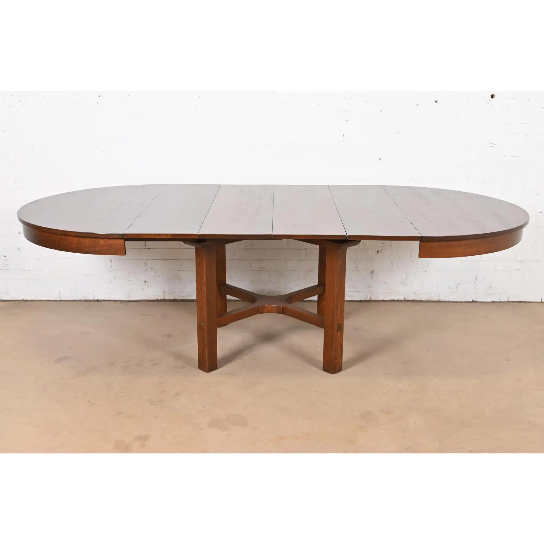 Mesa de comedor antigua Stickley Mission Oak Arts & Crafts, recién acabada Misión en venta