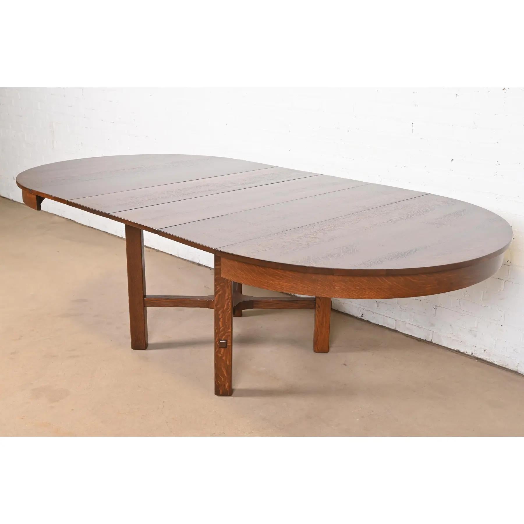 Mesa de comedor antigua Stickley Mission Oak Arts & Crafts, recién acabada Estadounidense en venta