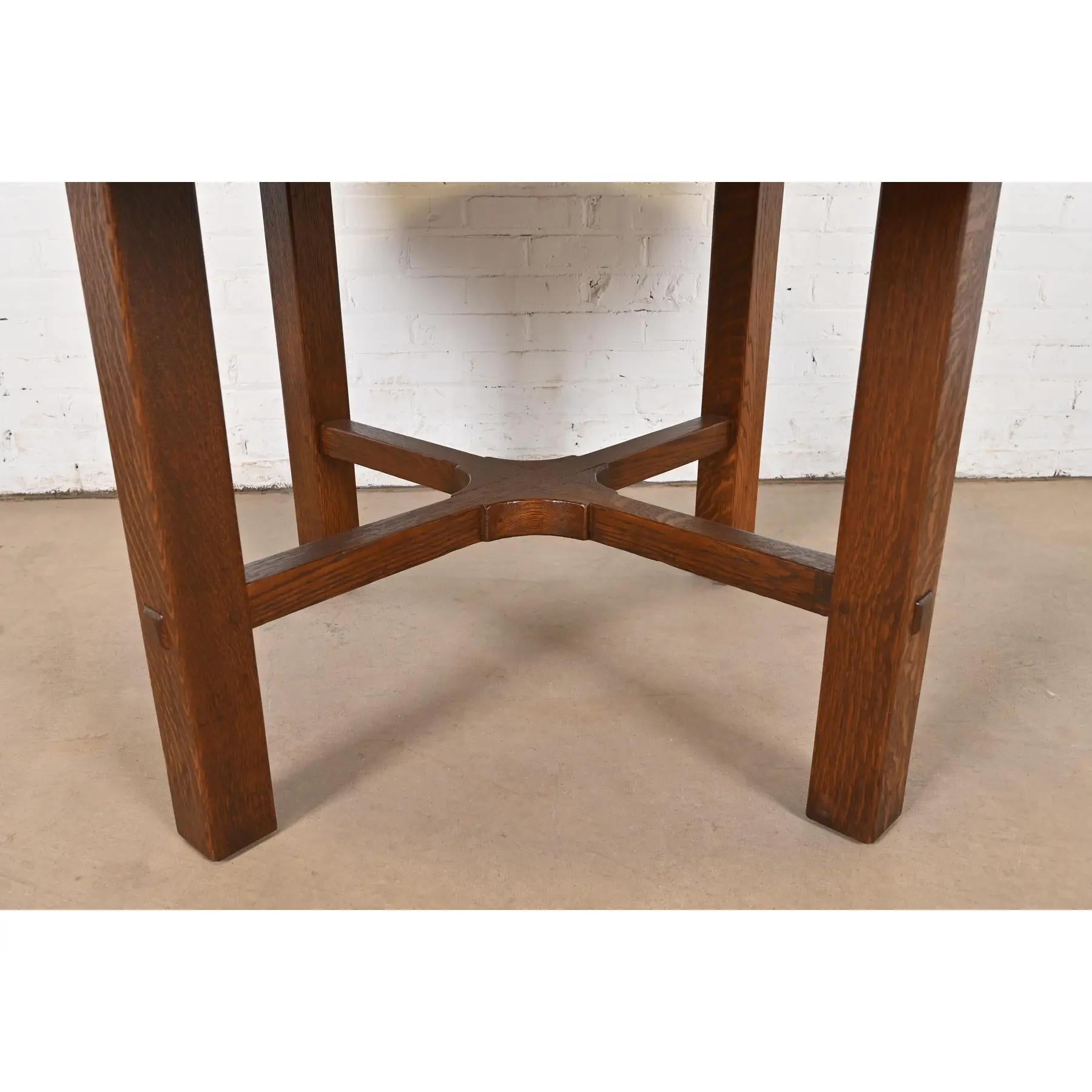 Mesa de comedor antigua Stickley Mission Oak Arts & Crafts, recién acabada principios del siglo XX en venta