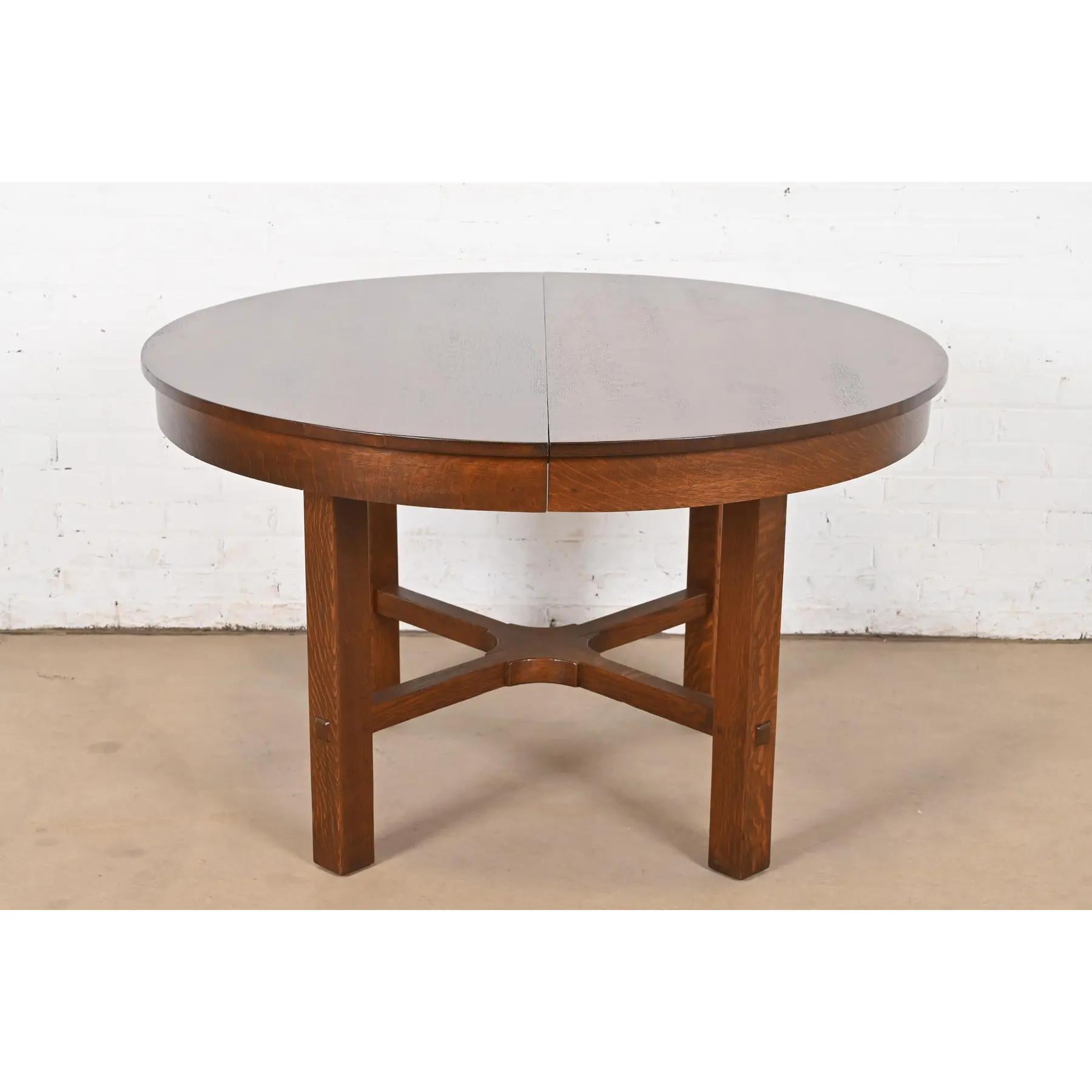 Mesa de comedor antigua Stickley Mission Oak Arts & Crafts, recién acabada Roble en venta