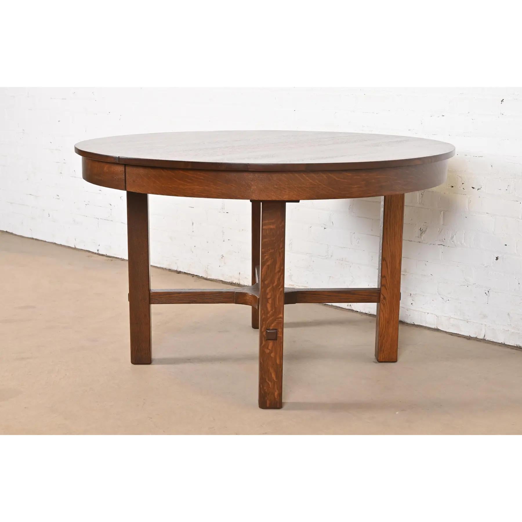 Mesa de comedor antigua Stickley Mission Oak Arts & Crafts, recién acabada en venta 2